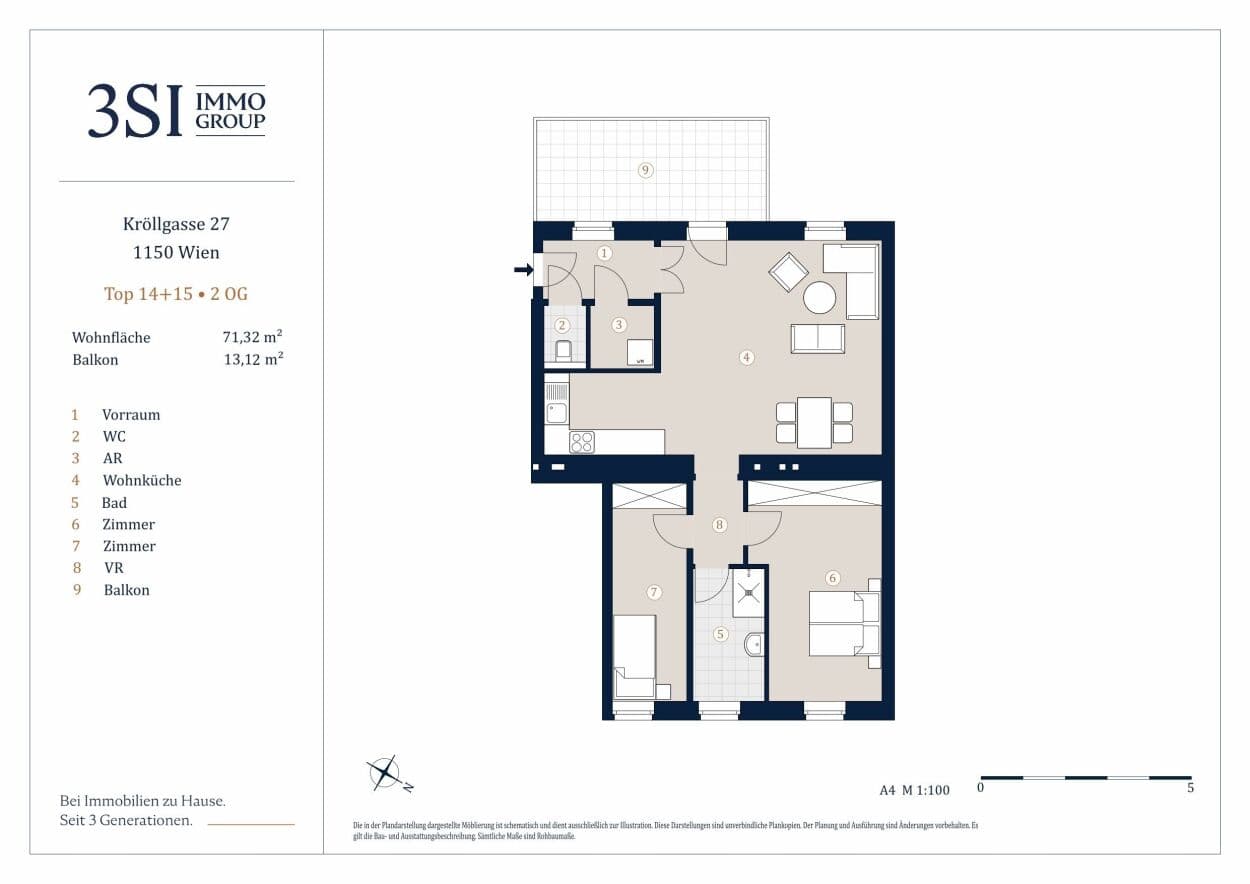Grundriss Top 14-15 — Kröllgasse 27 — 3 Zimmer — 71,3 m² — 2nd floor — Grundriss 2/2