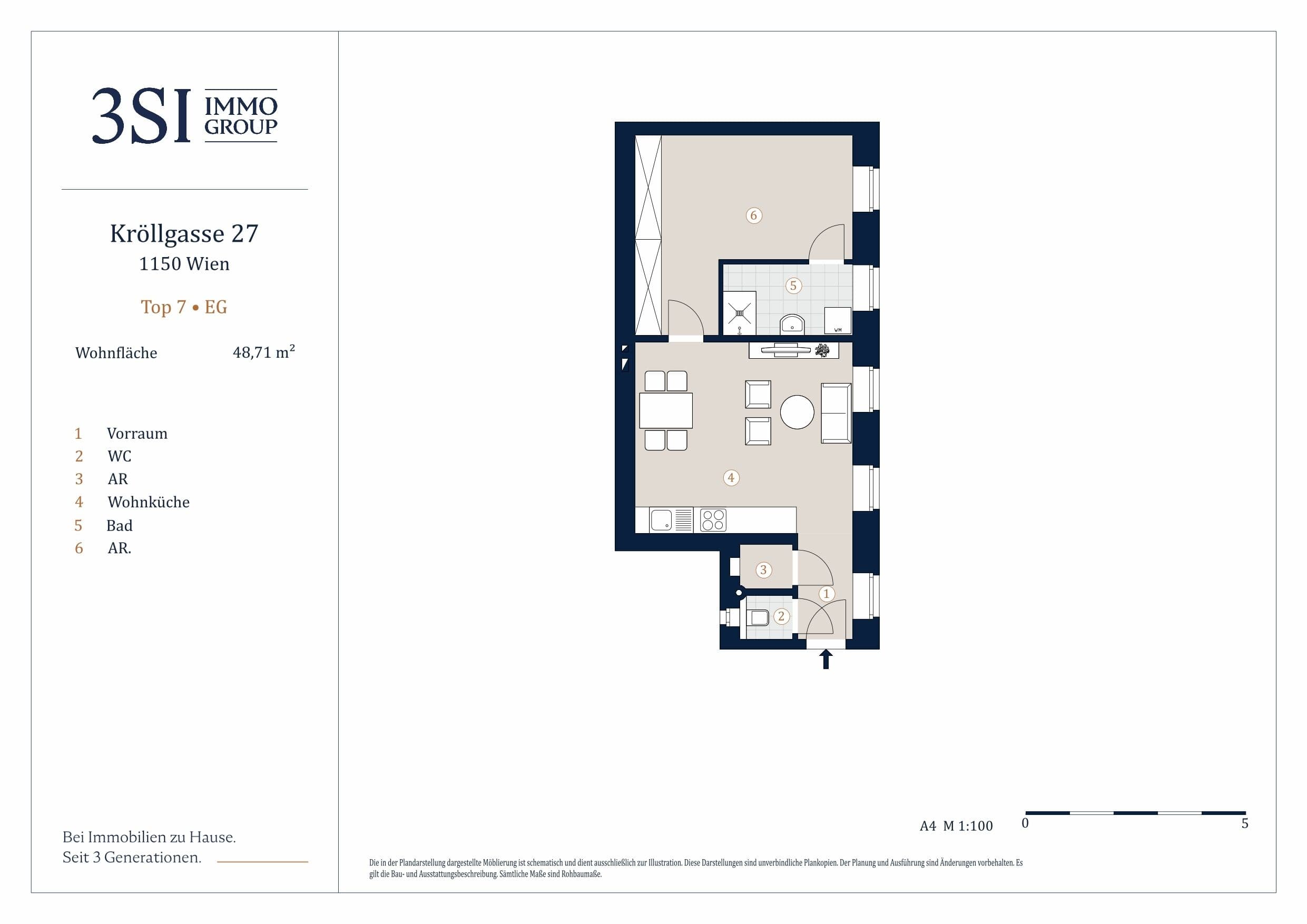 Grundriss Top 7 — Kröllgasse 27 — 2 Zimmer — 48,7 m² — Ground floor — Grundriss 1/3