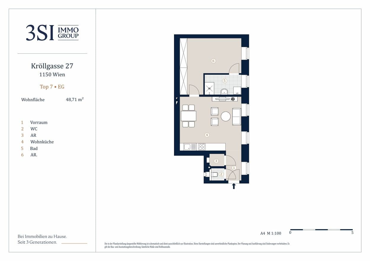 Grundriss Top 7 — Kröllgasse 27 — 2 Zimmer — 48,7 m² — Ground floor — Grundriss 2/3