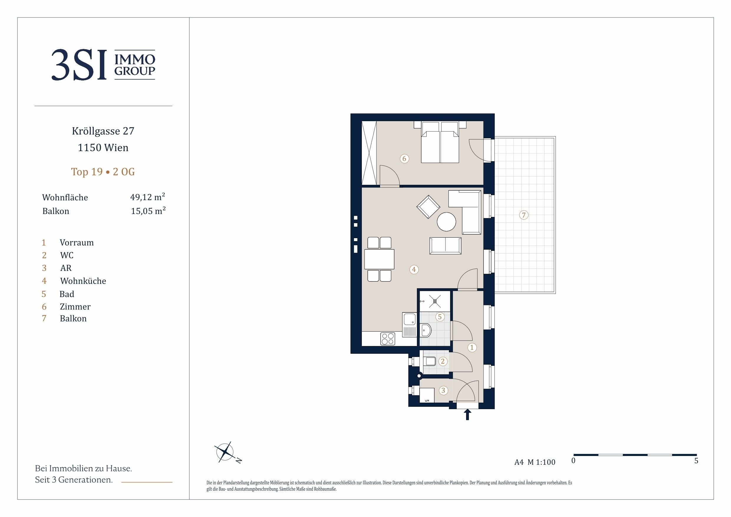 Grundriss Top 19 — Kröllgasse 27 — 2 Zimmer — 49,1 m² — 2nd floor