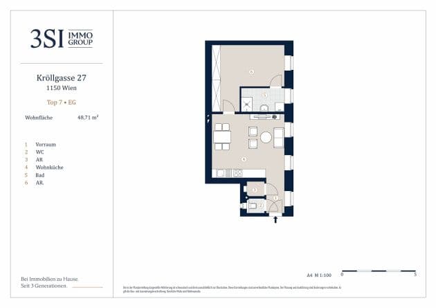 Grundriss Top 7 — Kröllgasse 27 — 2 Zimmer — 48,7 m² — Ground floor — Grundriss 3/3