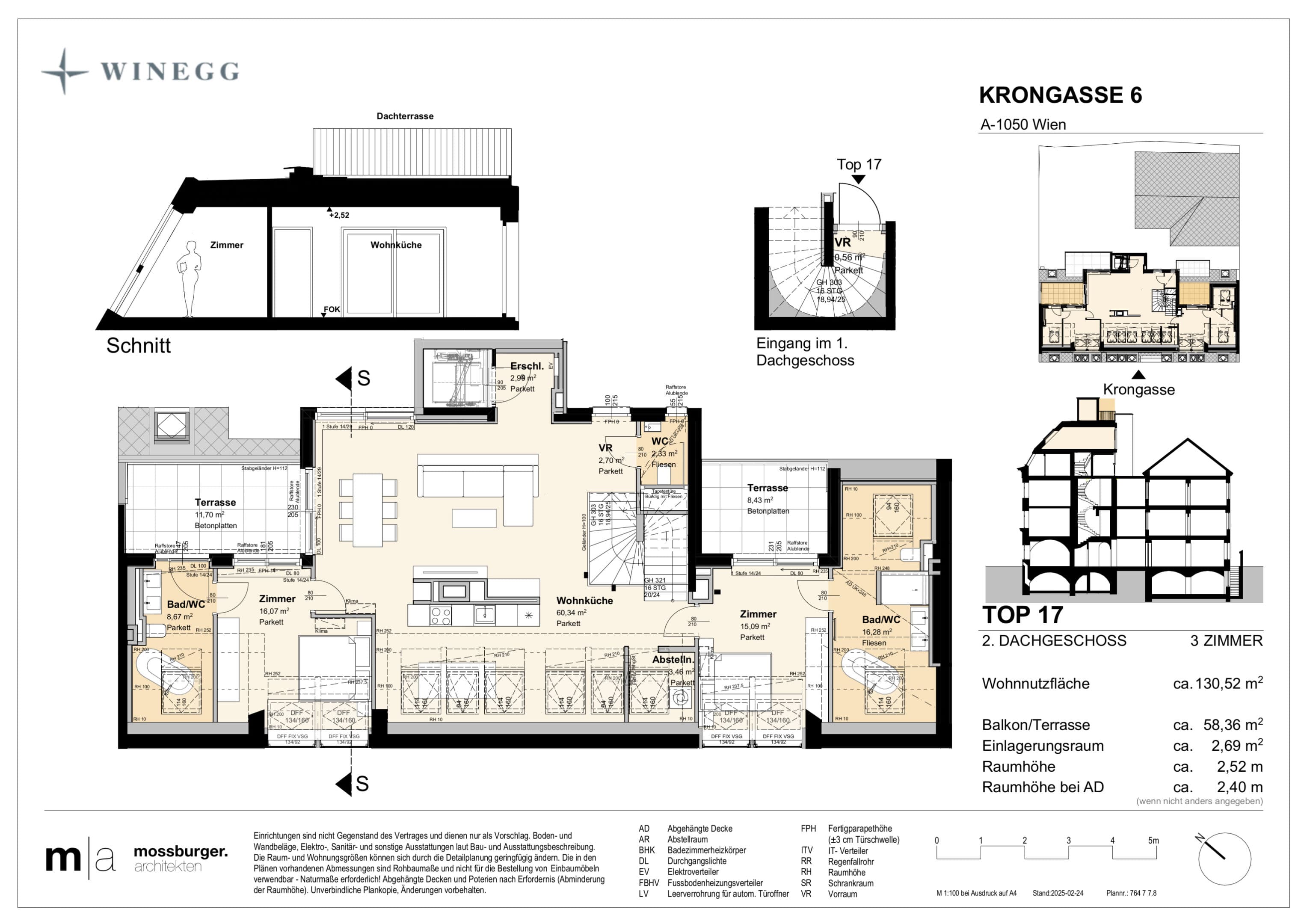 Grundriss Top 17 — Krongasse 6 — 3 Zimmer — 130,6 m² — 2nd attic floor
