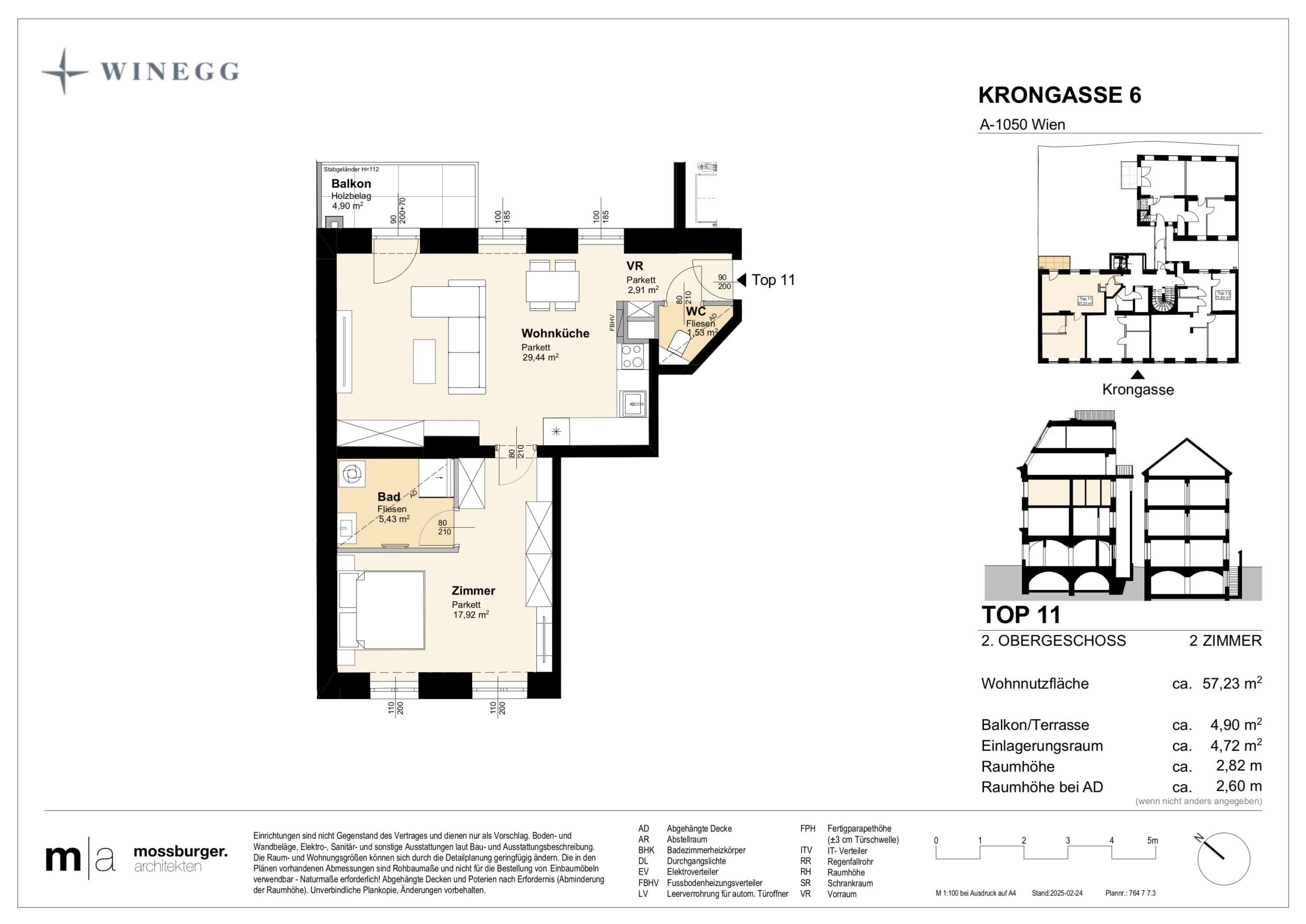 Grundriss Top 11 — Krongasse 6 — 2 Zimmer — 57,2 m² — 2nd floor