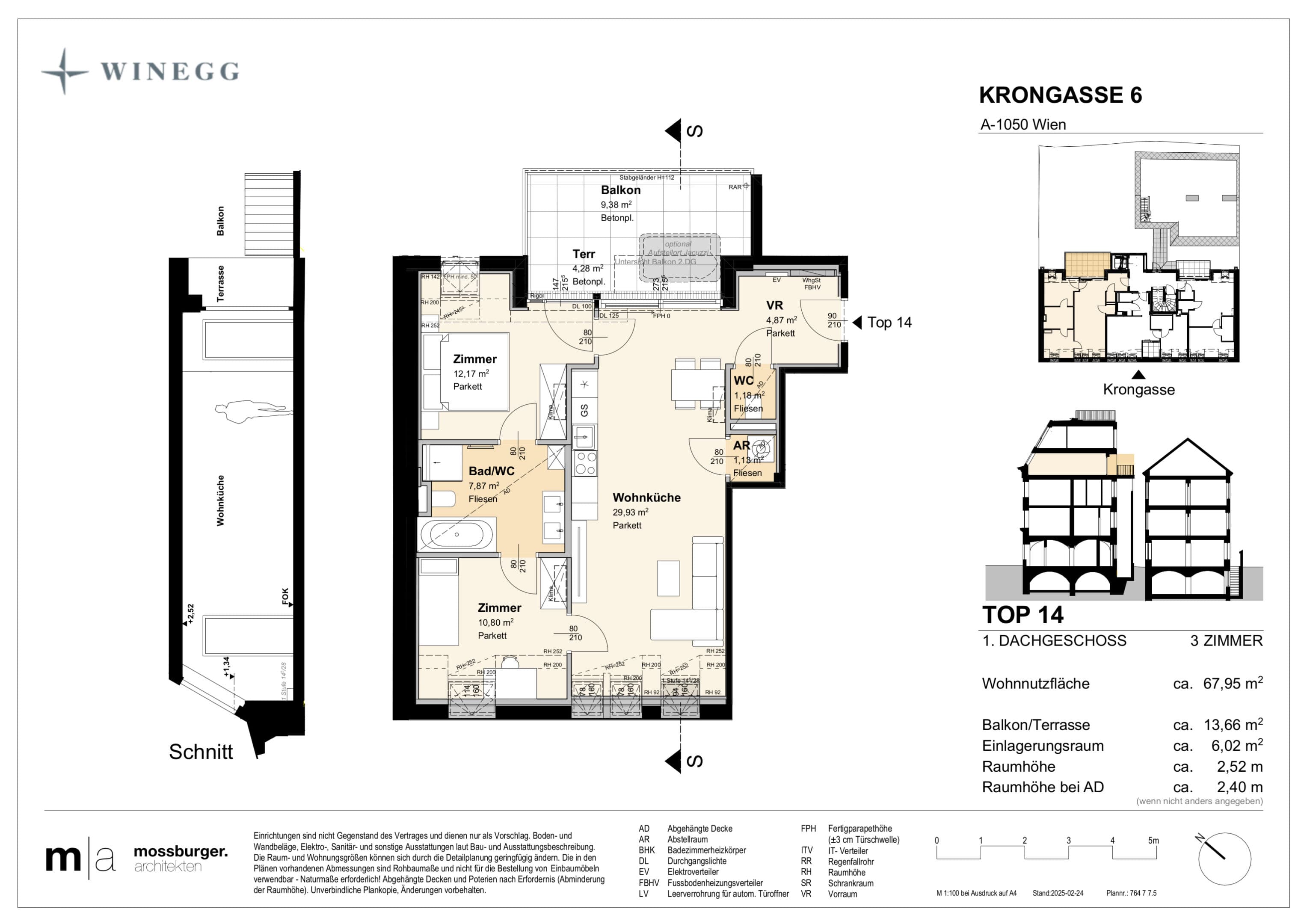 Grundriss Top 14 — Krongasse 6 — 3 Zimmer — 68,2 m² — 1st attic floor