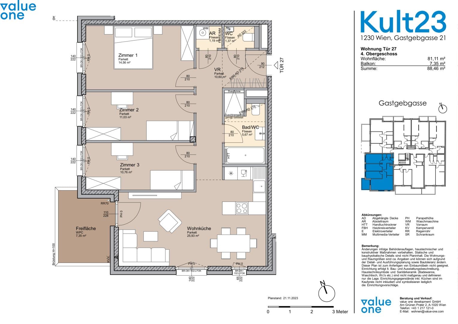 Grundriss Top 27 — Kult23 — 4 Zimmer — 81,1 m² — 4th floor
