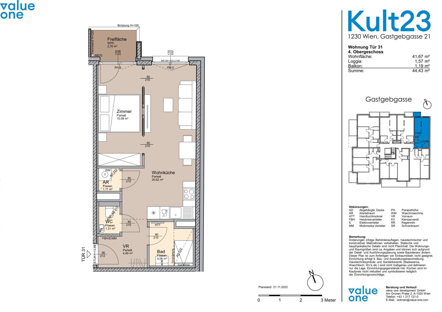 Grundriss Top 31 — Kult23 — 2 Zimmer — 41,7 m² — 4th floor