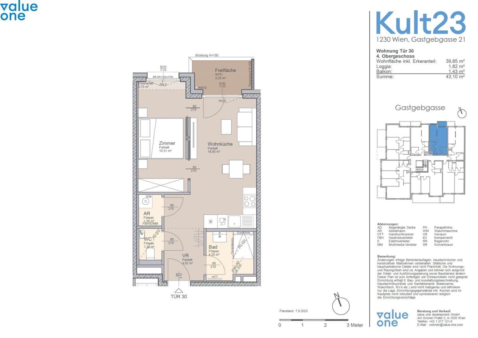 Grundriss Top 30 — Kult23 — 2 Zimmer — 39,9 m² — 4th floor