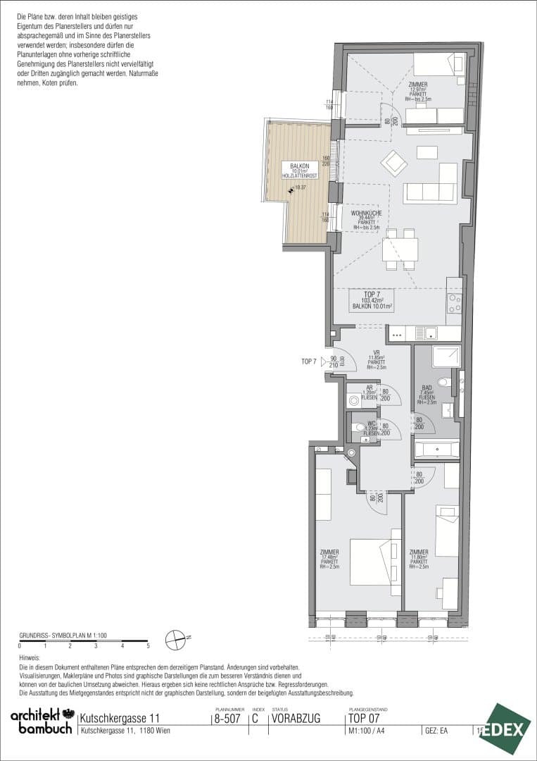 Grundriss Top 7 — Am Kutschkermarkt — 4 Zimmer — 103,4 m² — 3rd floor