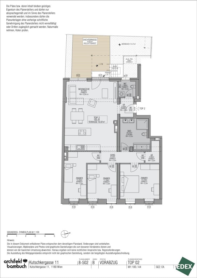 Grundriss Top 2 — Am Kutschkermarkt — 4 Zimmer — 105,3 m² — 1st floor