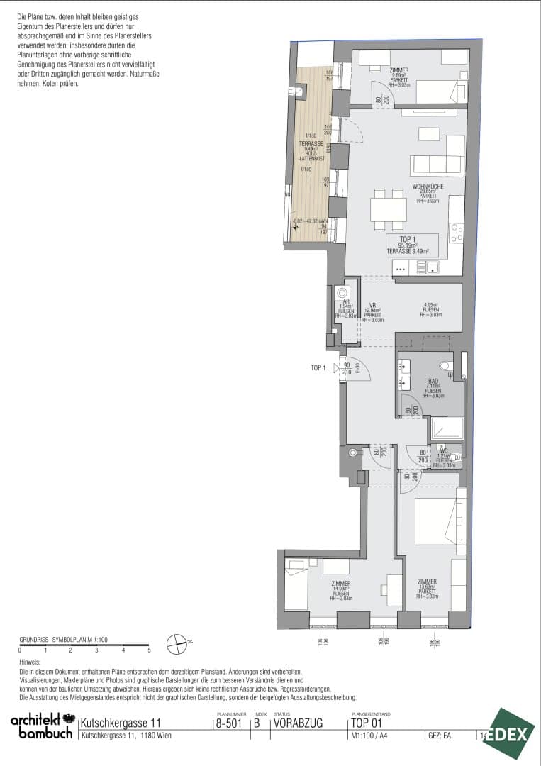 Grundriss Top 1 — Am Kutschkermarkt — 4 Zimmer — 95,2 m² — Ground floor
