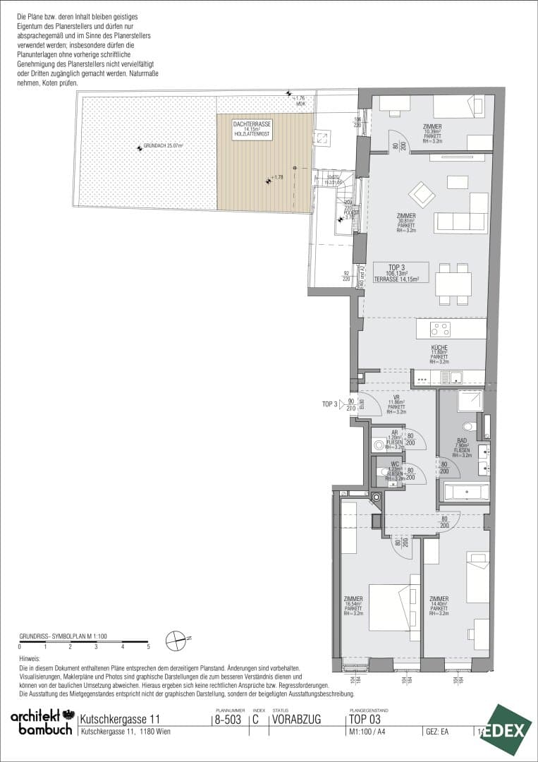 Grundriss Top 3 — Am Kutschkermarkt — 4 Zimmer — 106,1 m² — 1st floor