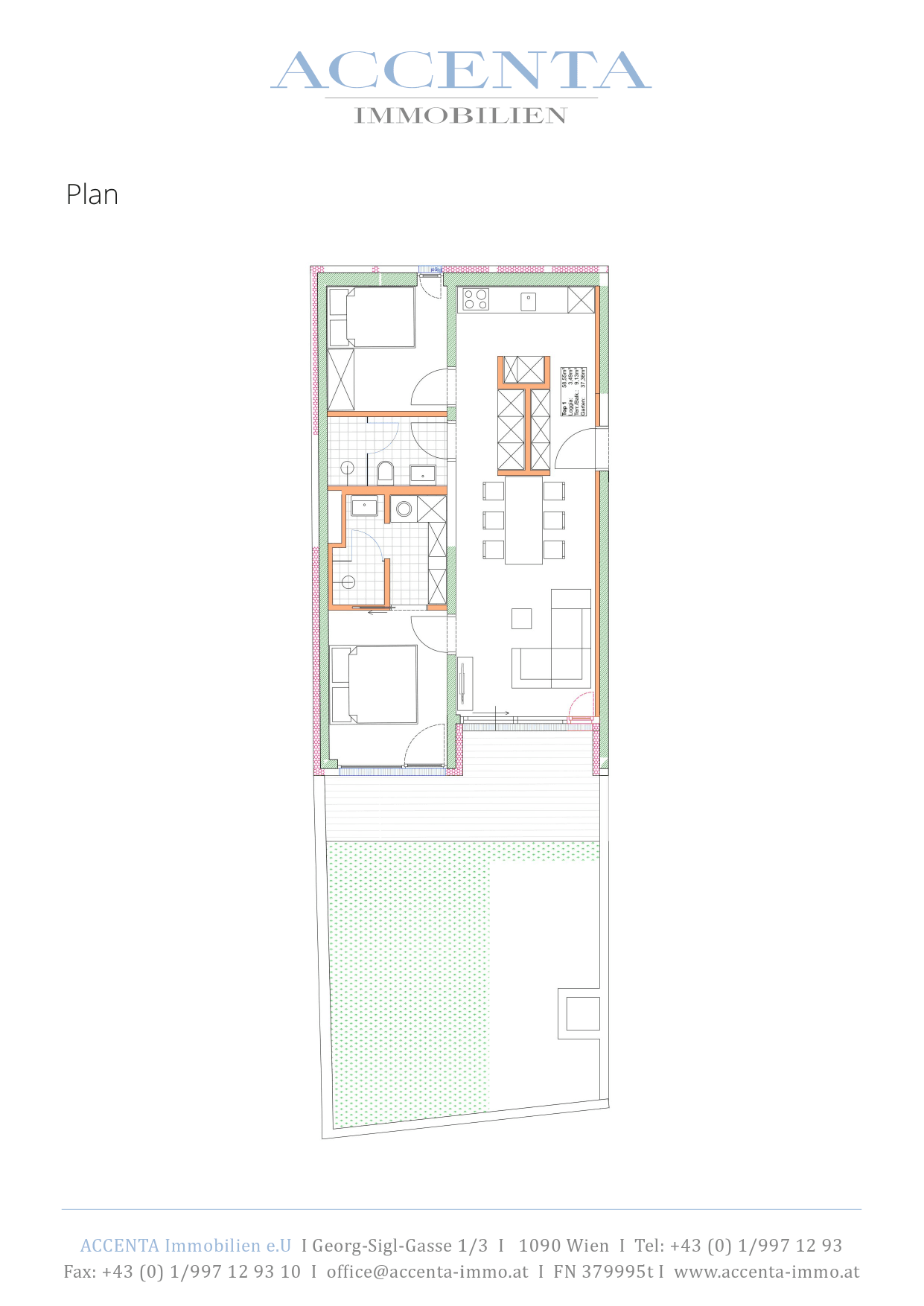 Grundriss Top 01 — Lacknergasse 31 — 3 Zimmer — 58,6 m² — Ground floor