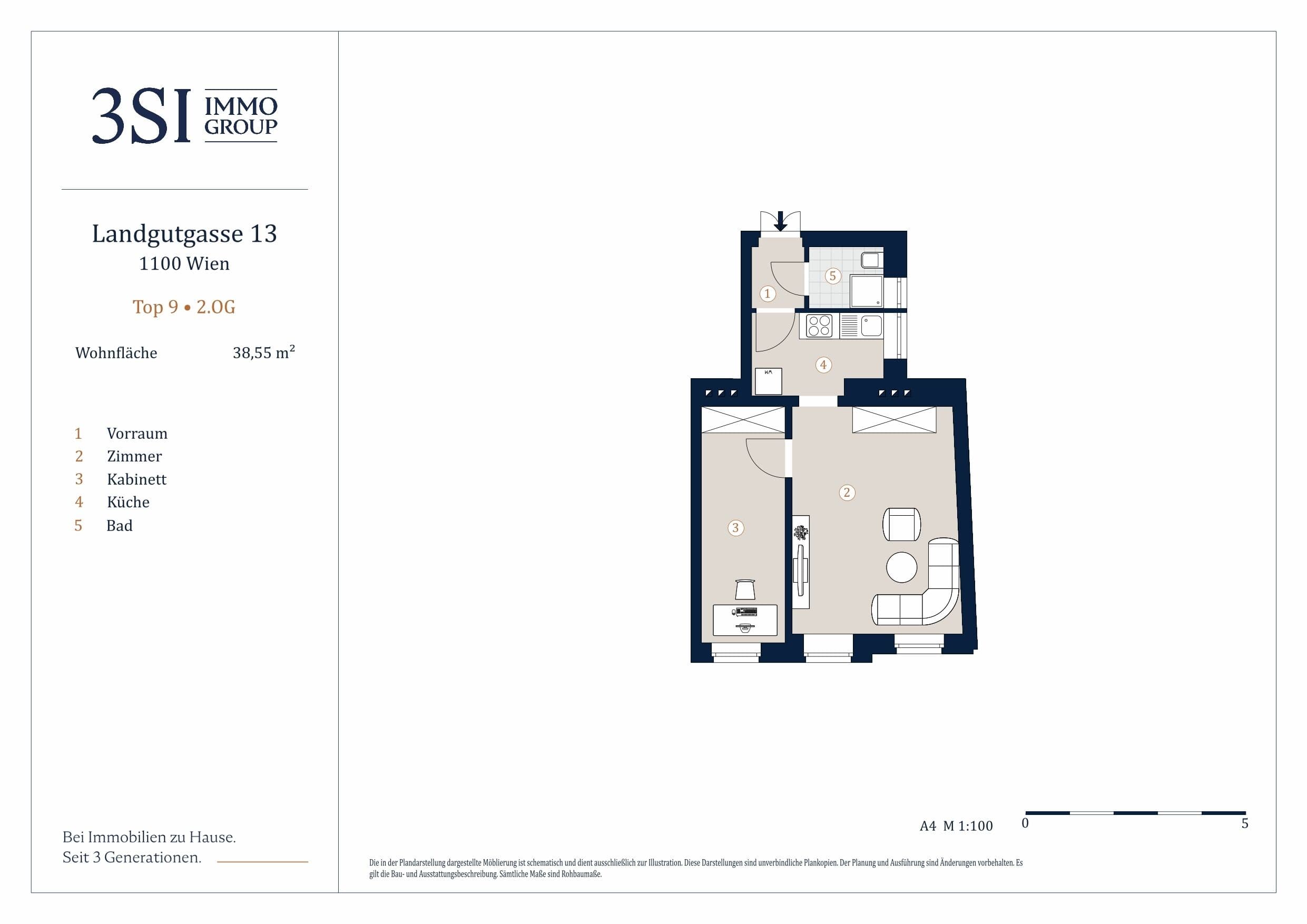 Grundriss Top 9 — Landgutgasse 13 — 2 Zimmer — 38,6 m² — 2nd floor