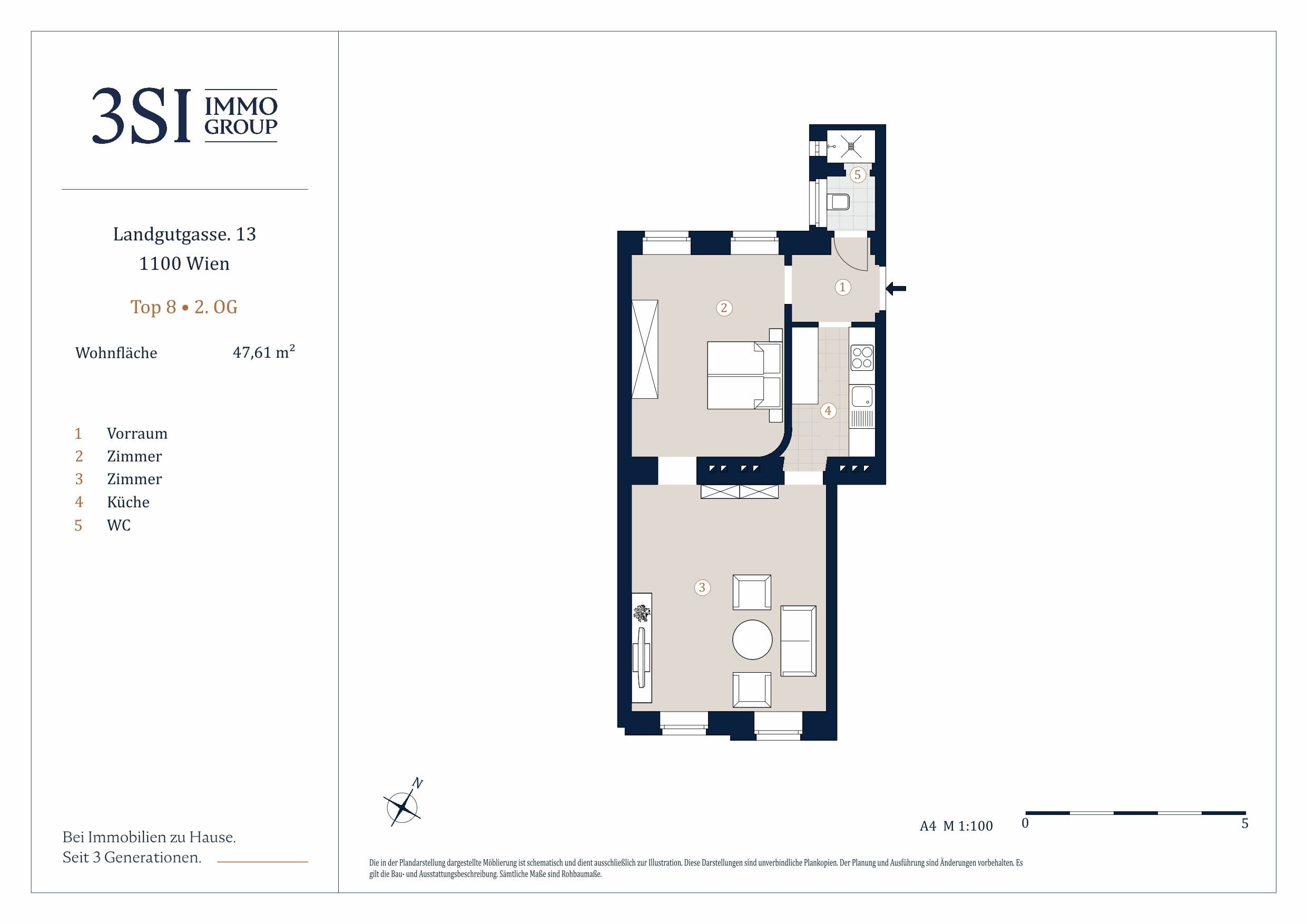 Grundriss Top 8 — Landgutgasse 13 — 2 Zimmer — 47,6 m² — 2nd floor
