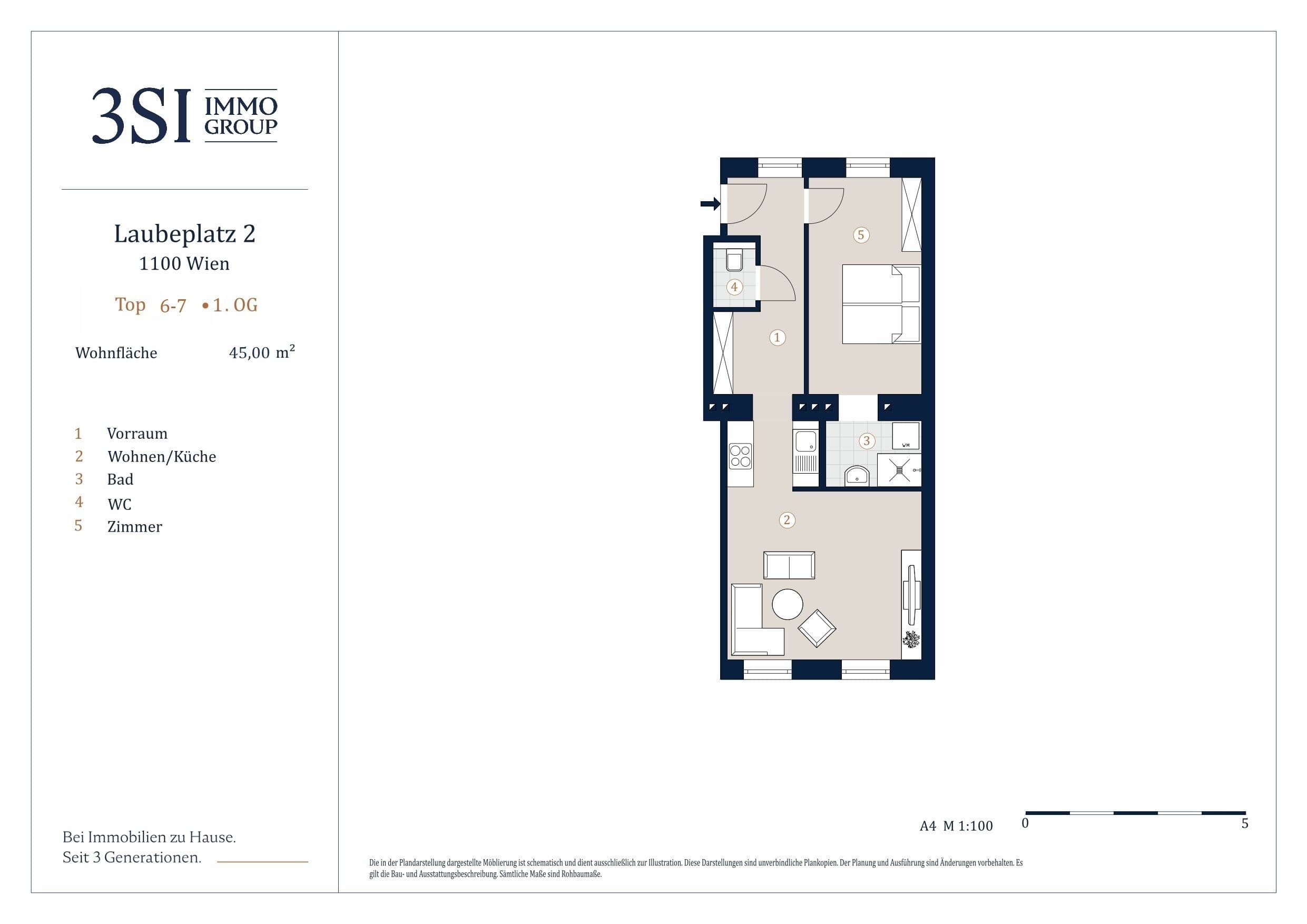 Grundriss Top 6-7 — Laubeplatz 2 — 2 Zimmer — 45 m² — 1st floor