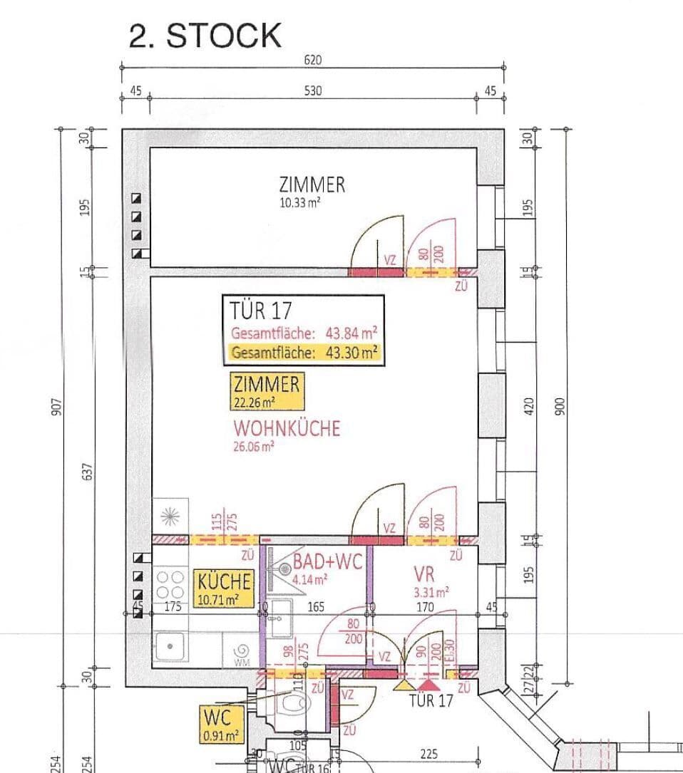 Grundriss Top 17 — Laubeplatz 2 — 2 Zimmer — 43,8 m² — 2nd floor