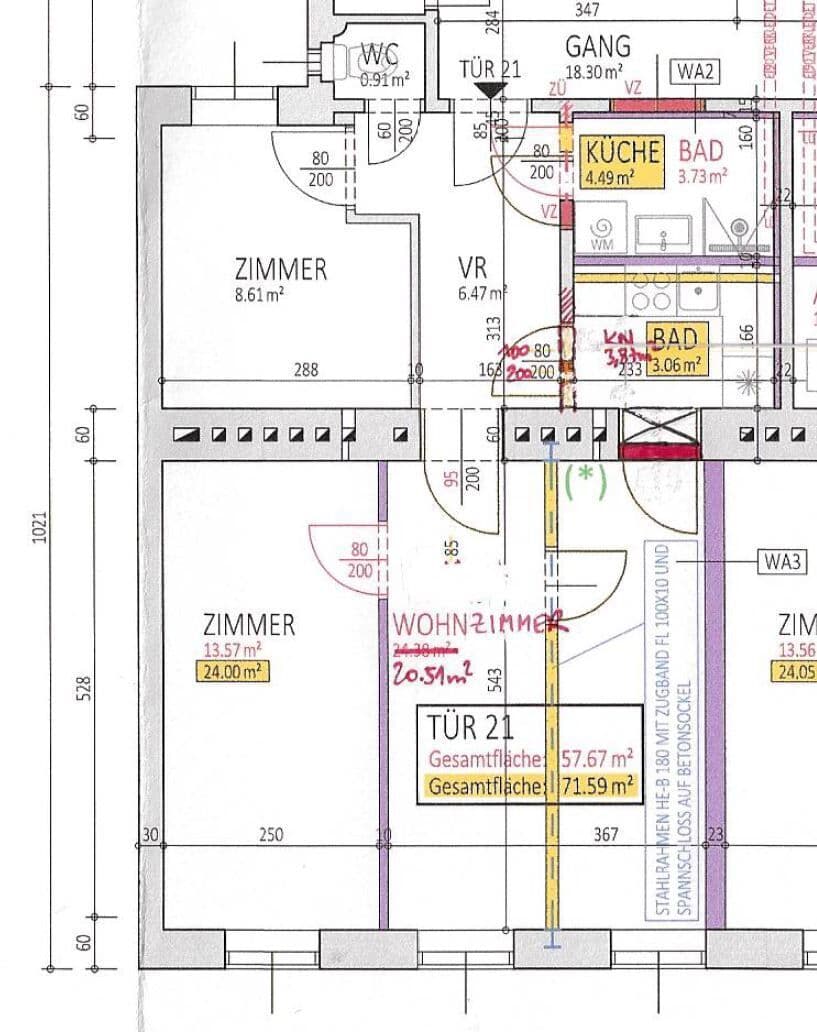 Grundriss Top 21 — Laubeplatz 2 — 3 Zimmer — 57,7 m² — 3rd floor