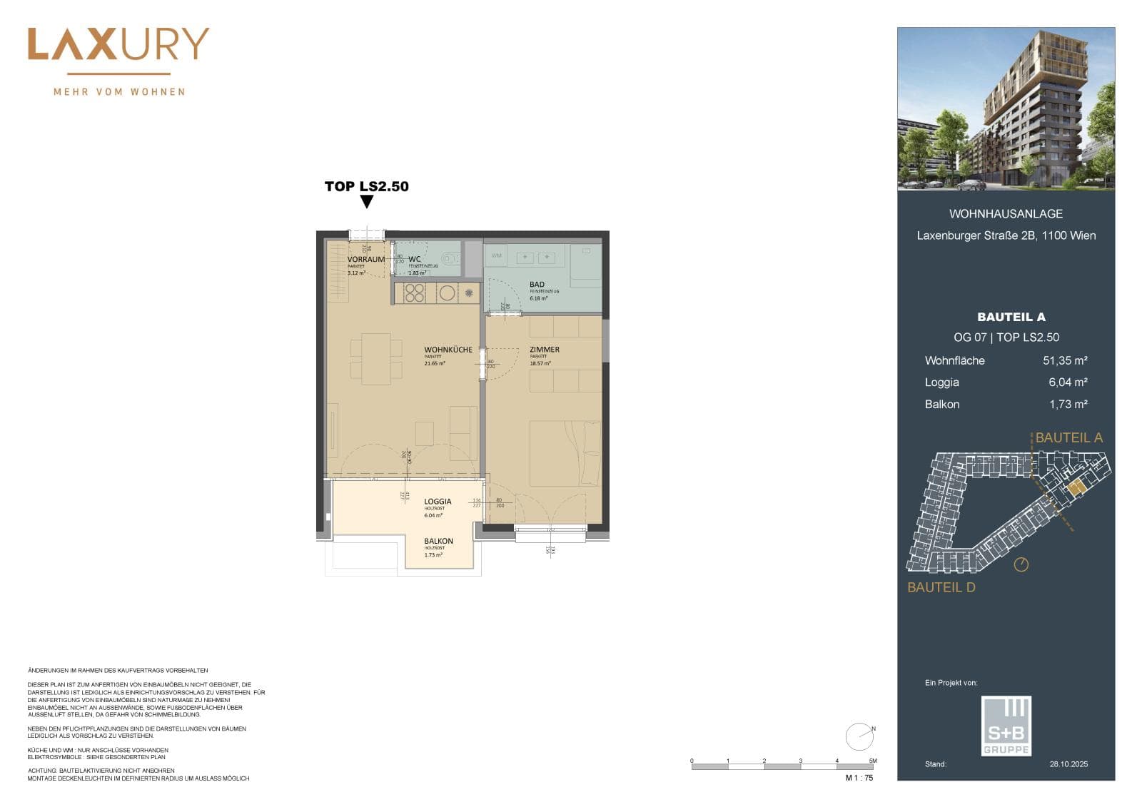 Grundriss Top LS2.50 — Laxury — 2 Zimmer — 51,1 m² — 7th floor