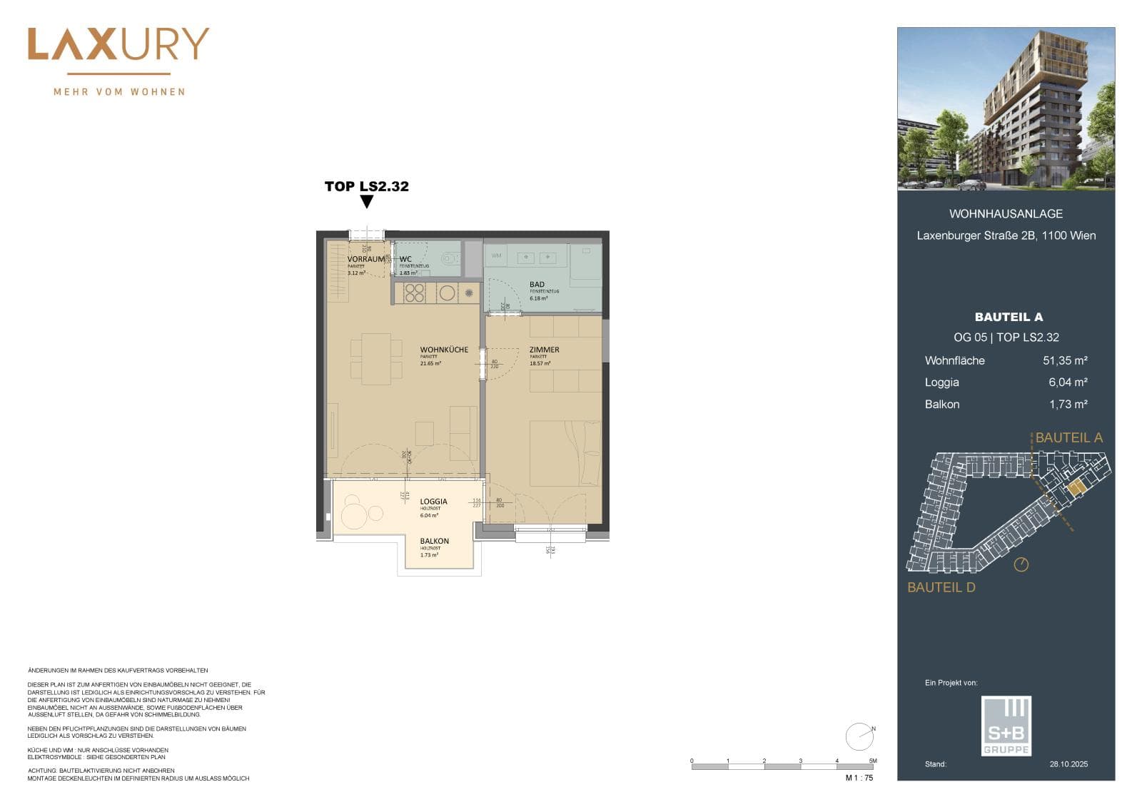 Grundriss Top LS2.32 — Laxury — 2 Zimmer — 51,1 m² — 5th floor