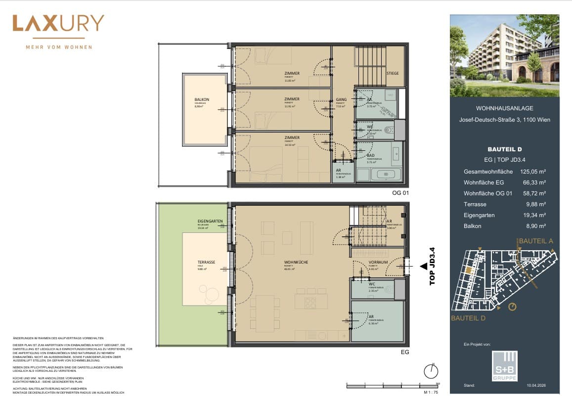Grundriss Top JD3.04 — Laxury — 4 Zimmer — 125,1 m² — Ground floor / 1st floor
