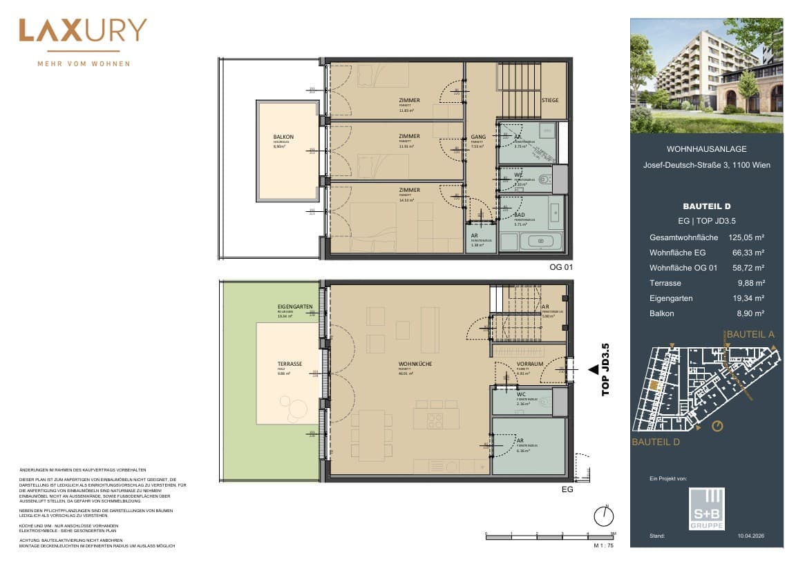 Grundriss Top JD3.05 — Laxury — 4 Zimmer — 125,1 m² — Ground floor / 1st floor