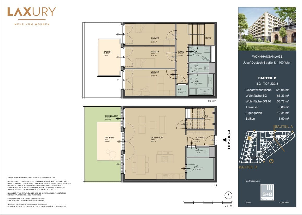 Grundriss Top JD3.03 — Laxury — 4 Zimmer — 125,1 m² — Ground floor / 1st floor