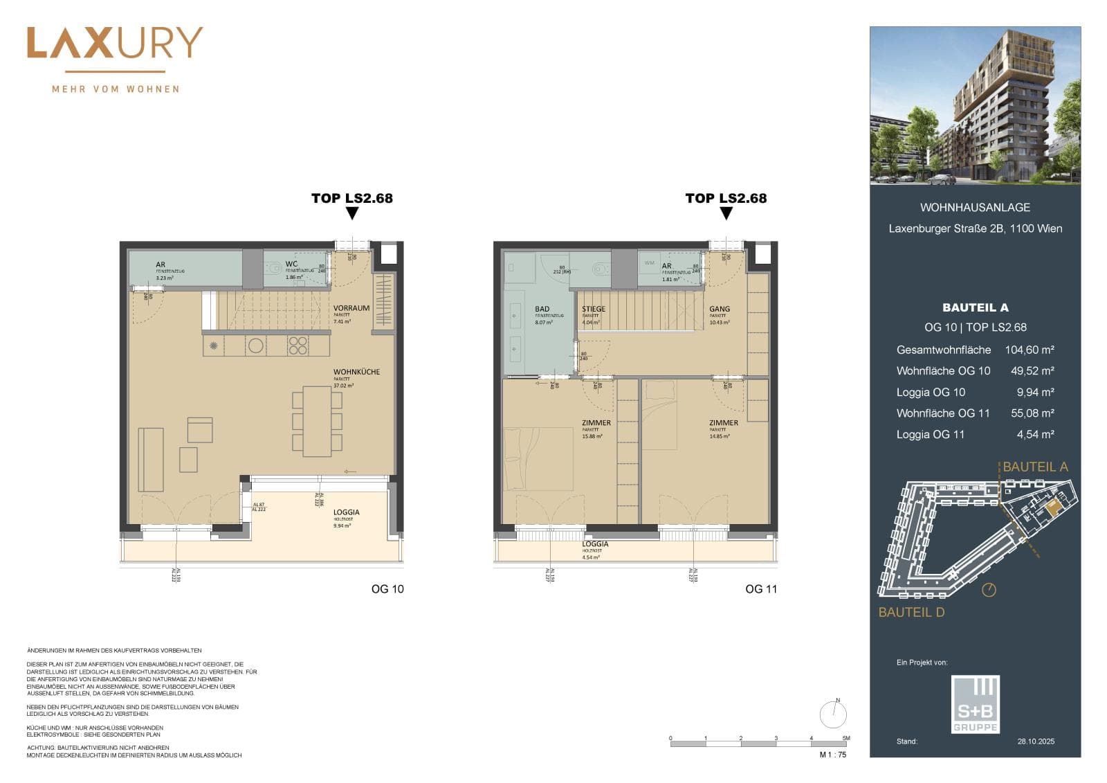 Grundriss Top LS2.68 — Laxury — 3 Zimmer — 100,4 m² — 10th floor / 11th floor