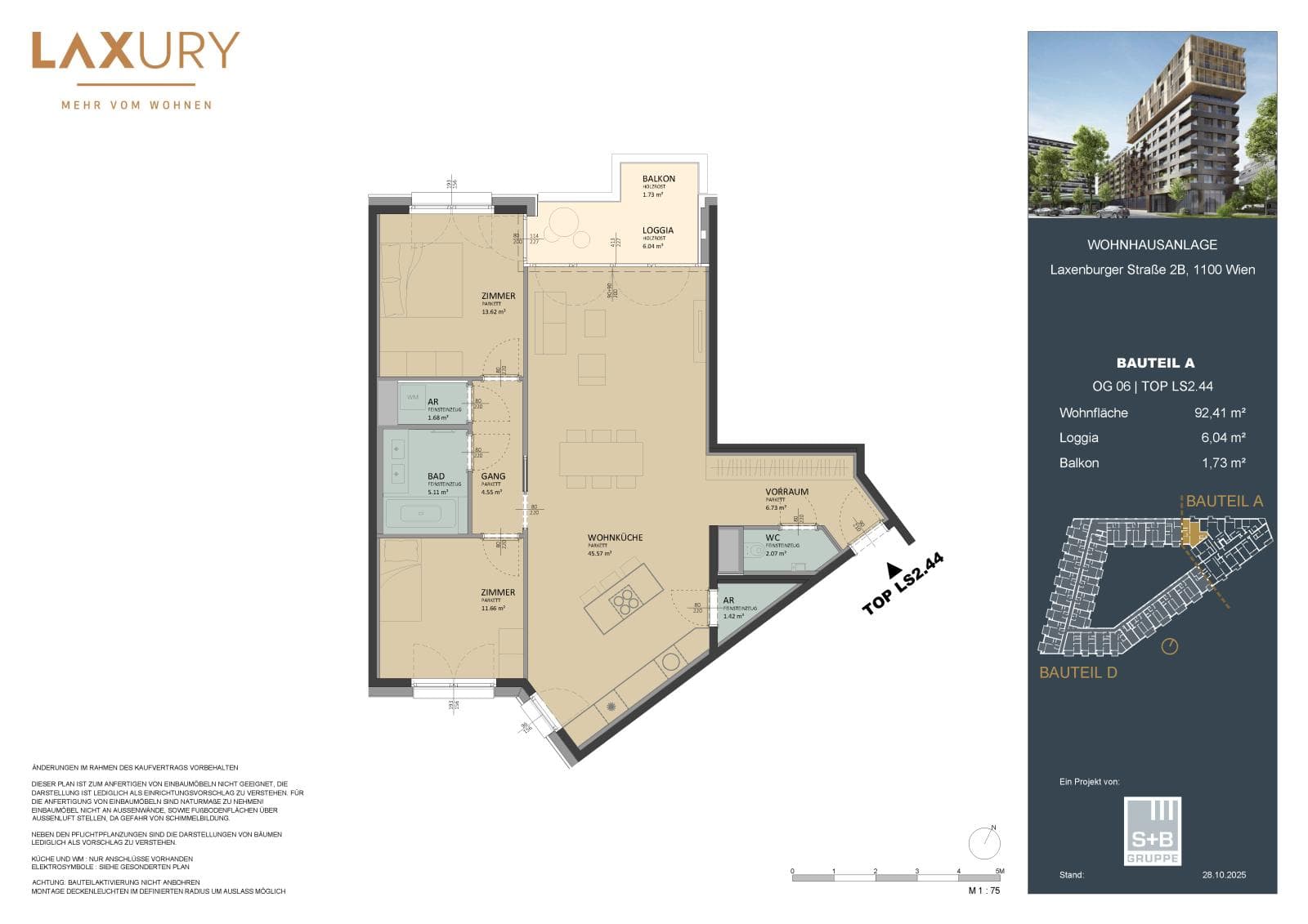 Grundriss Top LS2.44 — Laxury — 3 Zimmer — 92,2 m² — 6th floor