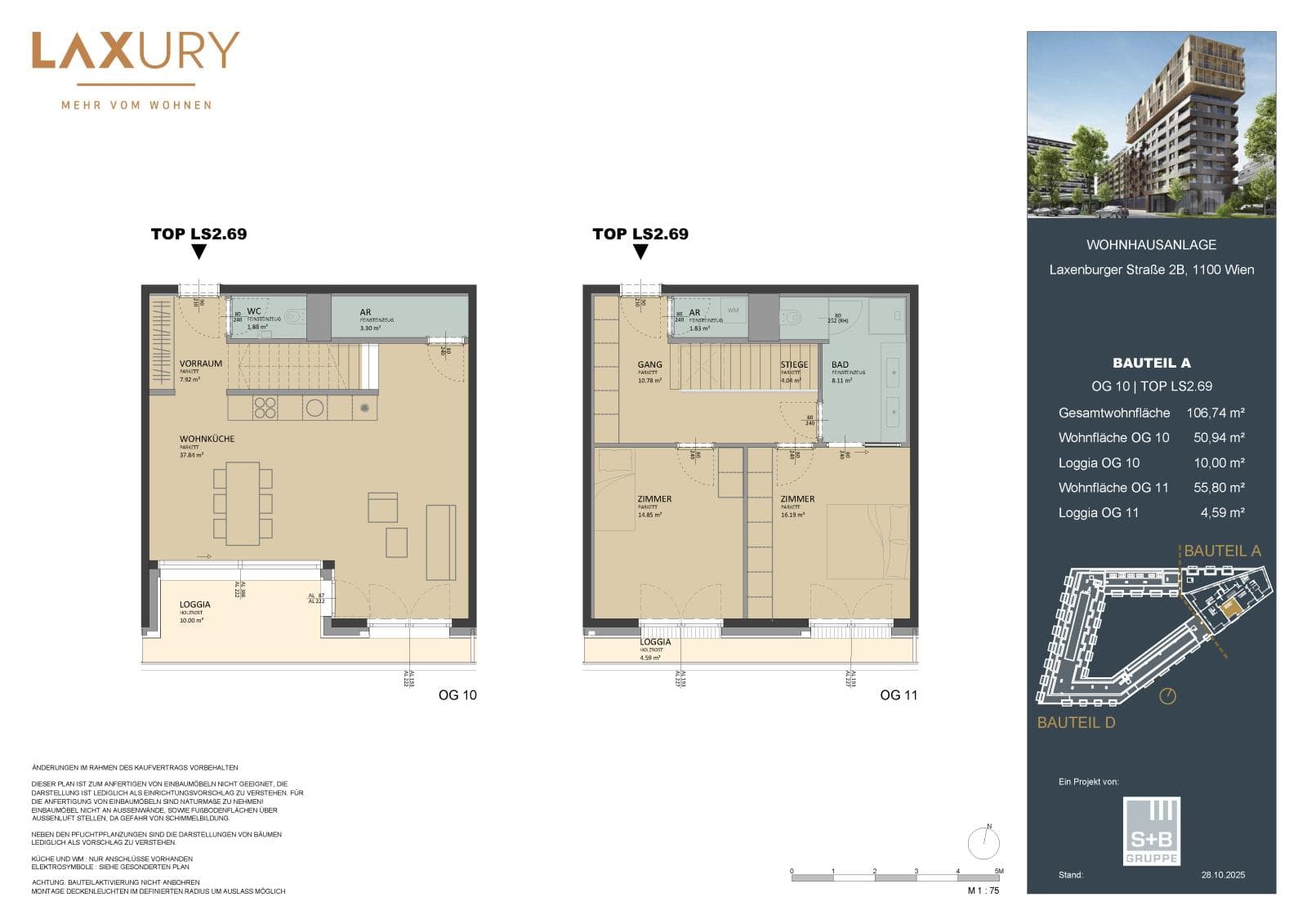 Grundriss Top LS2.69 — Laxury — 3 Zimmer — 102,6 m² — 10th floor / 11th floor