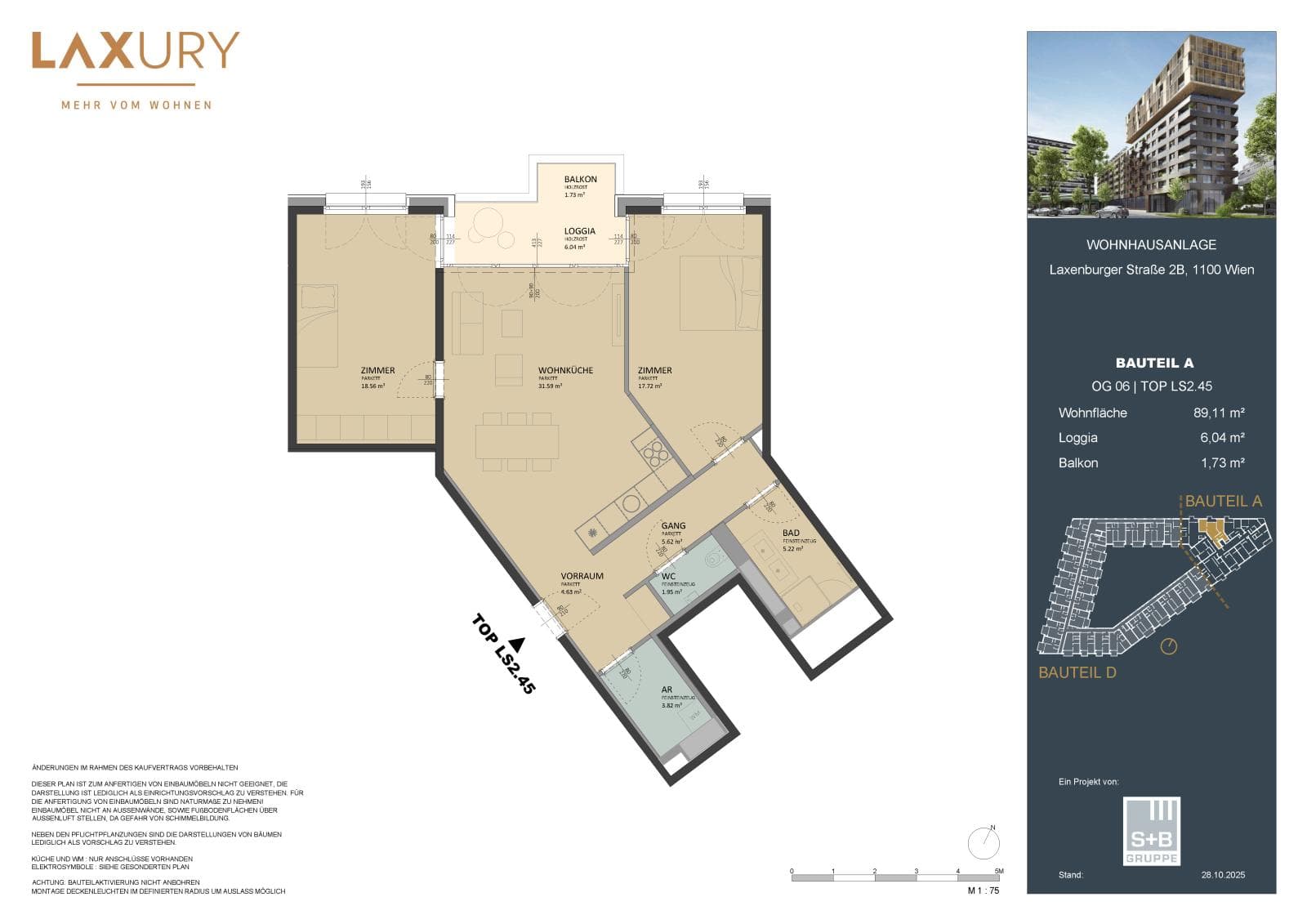 Grundriss Top LS2.45 — Laxury — 3 Zimmer — 88,6 m² — 6th floor