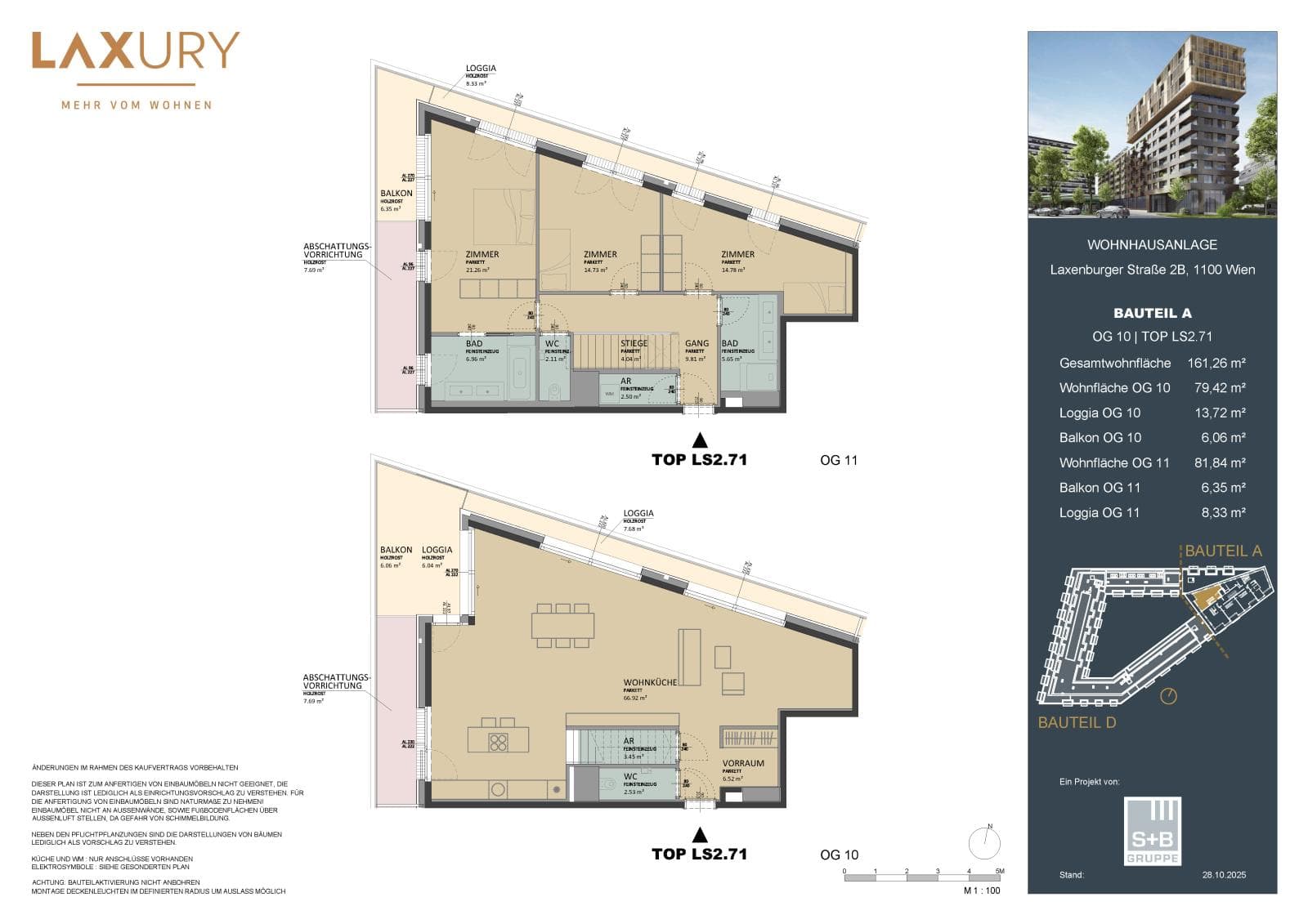 Grundriss Top LS2.71 — Laxury — 4 Zimmer — 161,3 m² — 10th floor / 11th floor