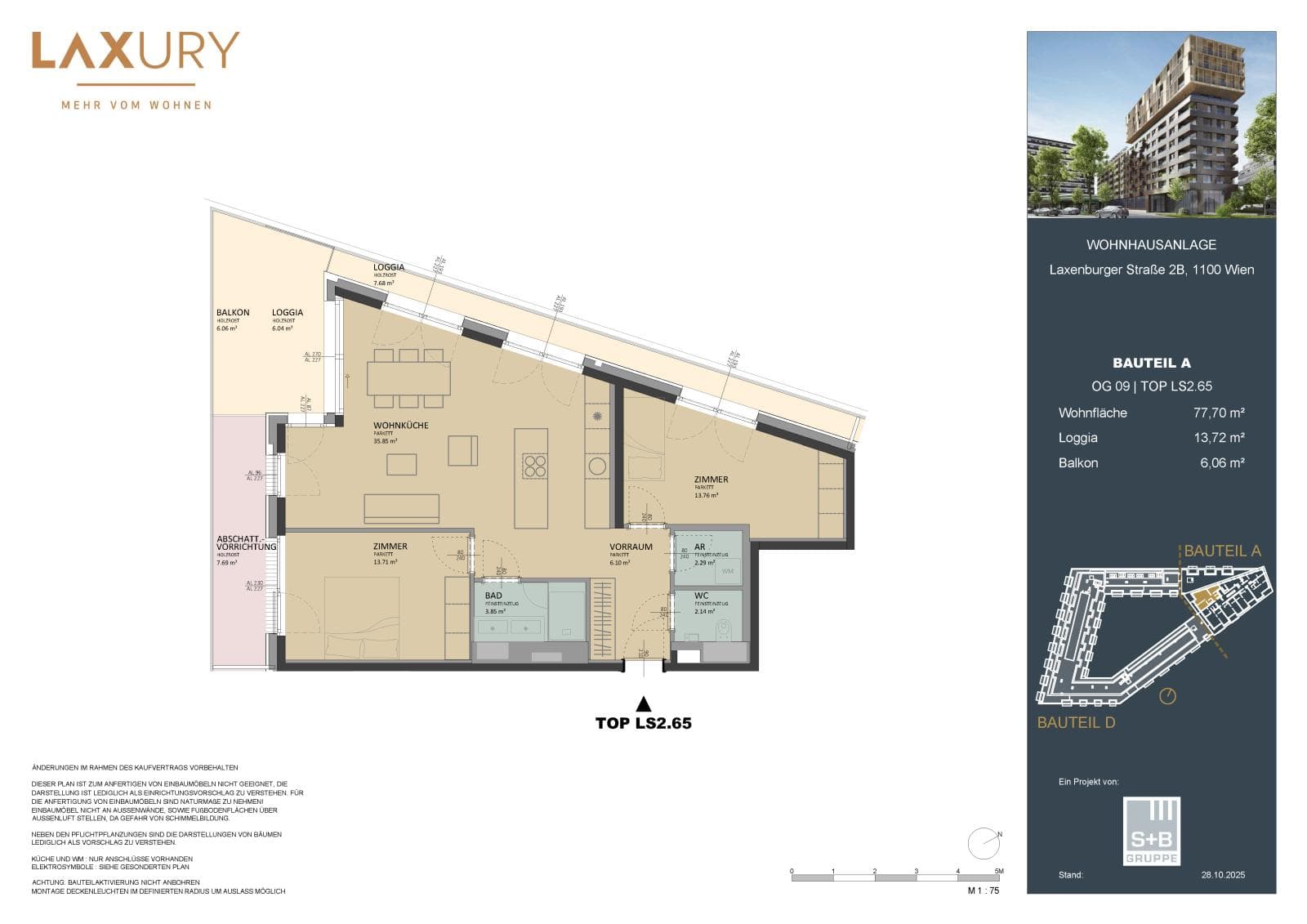 Grundriss Top LS2.65 — Laxury — 3 Zimmer — 77,8 m² — 9th floor
