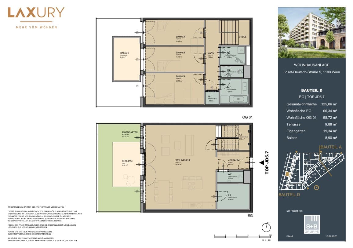 Grundriss Top JD5.07 — Laxury — 4 Zimmer — 125,1 m² — Ground floor / 1st floor