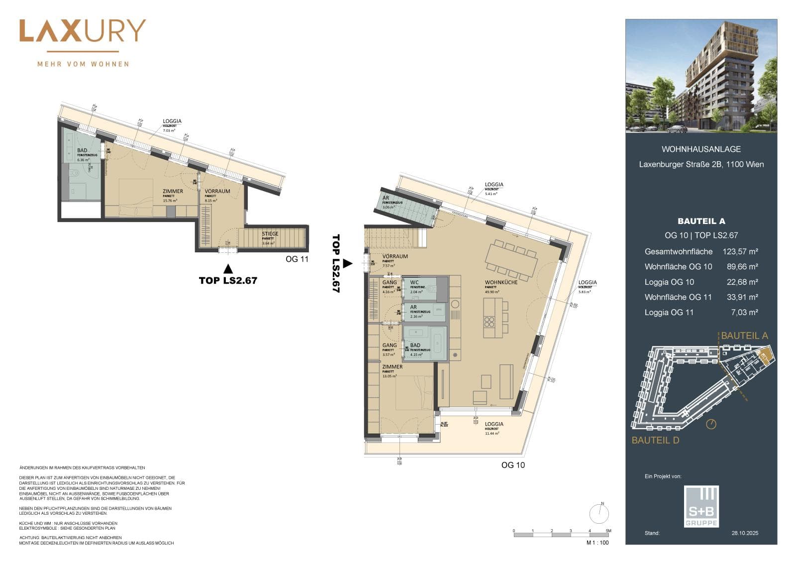 Grundriss Top LS2.67 — Laxury — 3 Zimmer — 119,8 m² — 10th floor / 11th floor