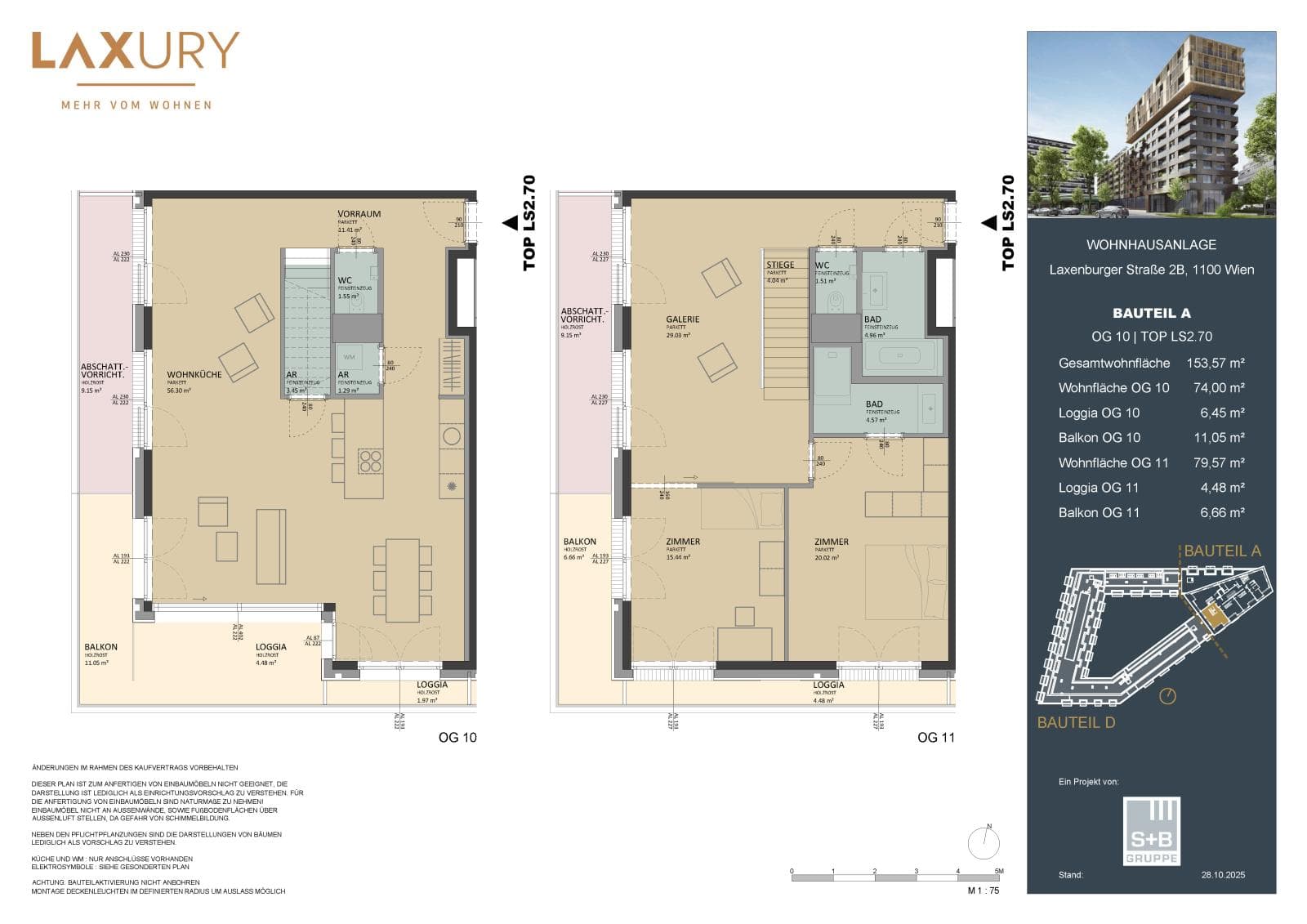 Grundriss Top LS2.70 — Laxury — 4 Zimmer — 153,6 m² — 10th floor / 11th floor