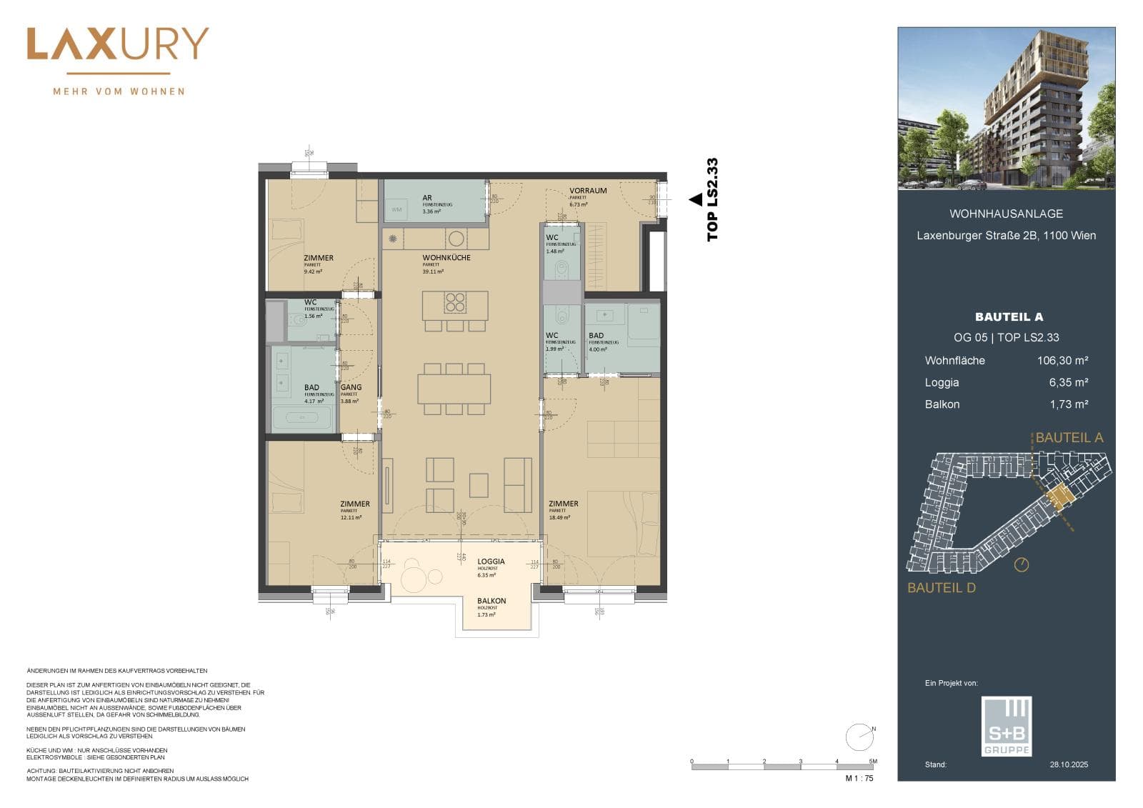 Grundriss Top LS2.33 — Laxury — 4 Zimmer — 106,2 m² — 5th floor