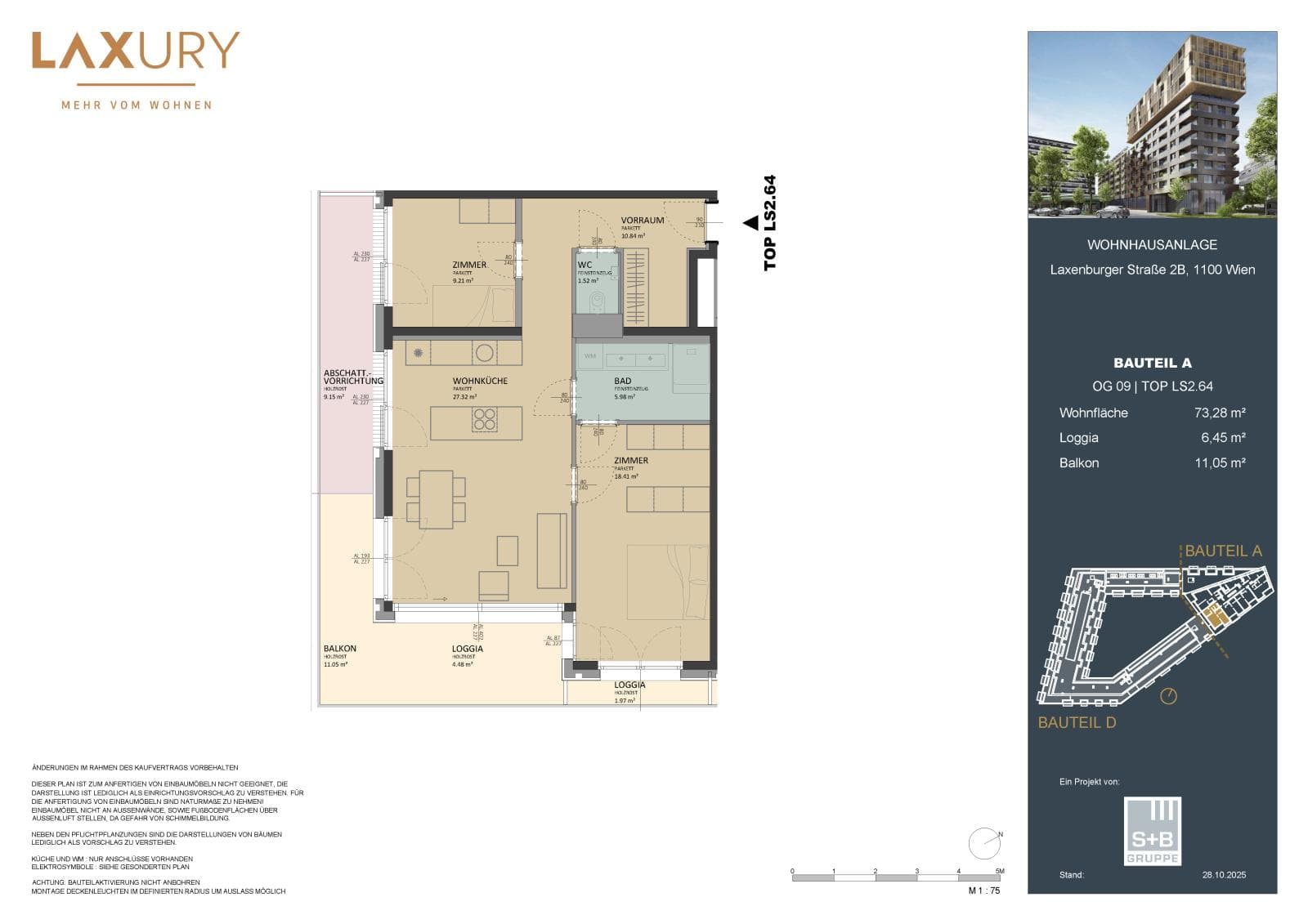 Grundriss Top LS2.64 — Laxury — 3 Zimmer — 73,3 m² — 9th floor