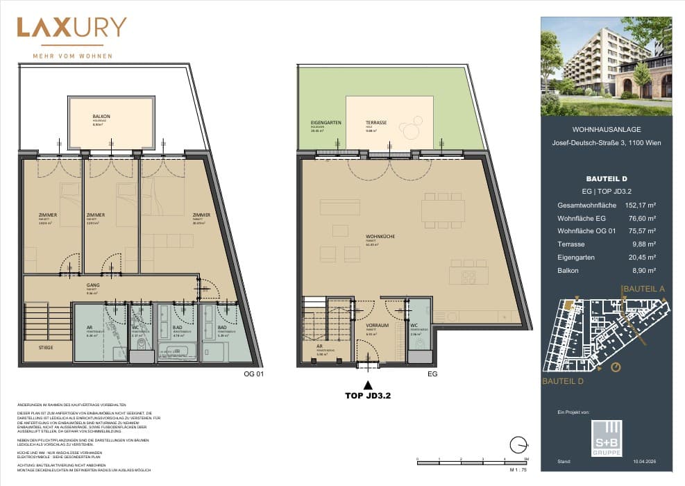 Grundriss Top JD3.02 — Laxury — 4 Zimmer — 152,2 m² — Ground floor / 1st floor