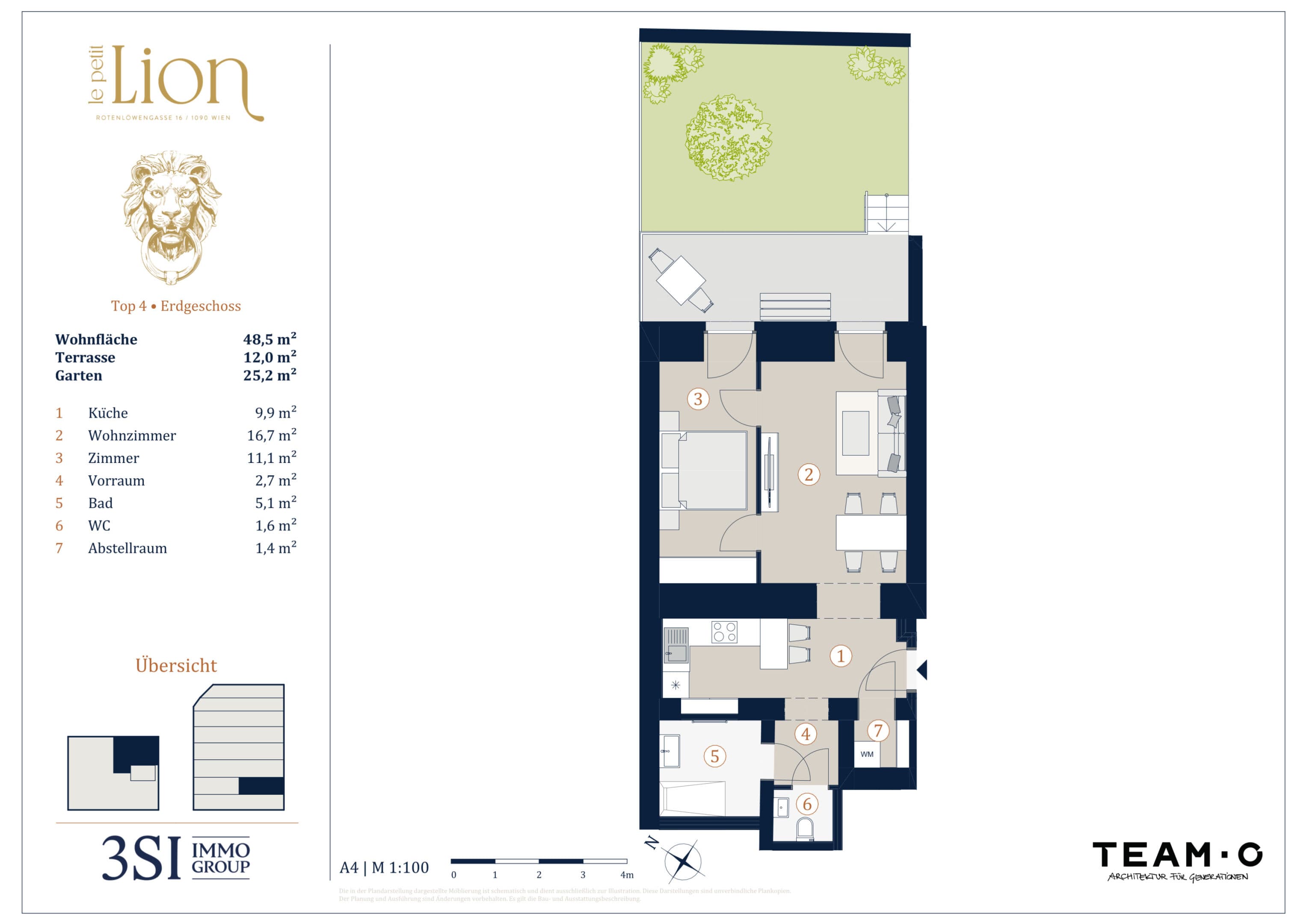 Grundriss Top 4 — Le Petit Lion — 2 Zimmer — 48,5 m² — Ground floor
