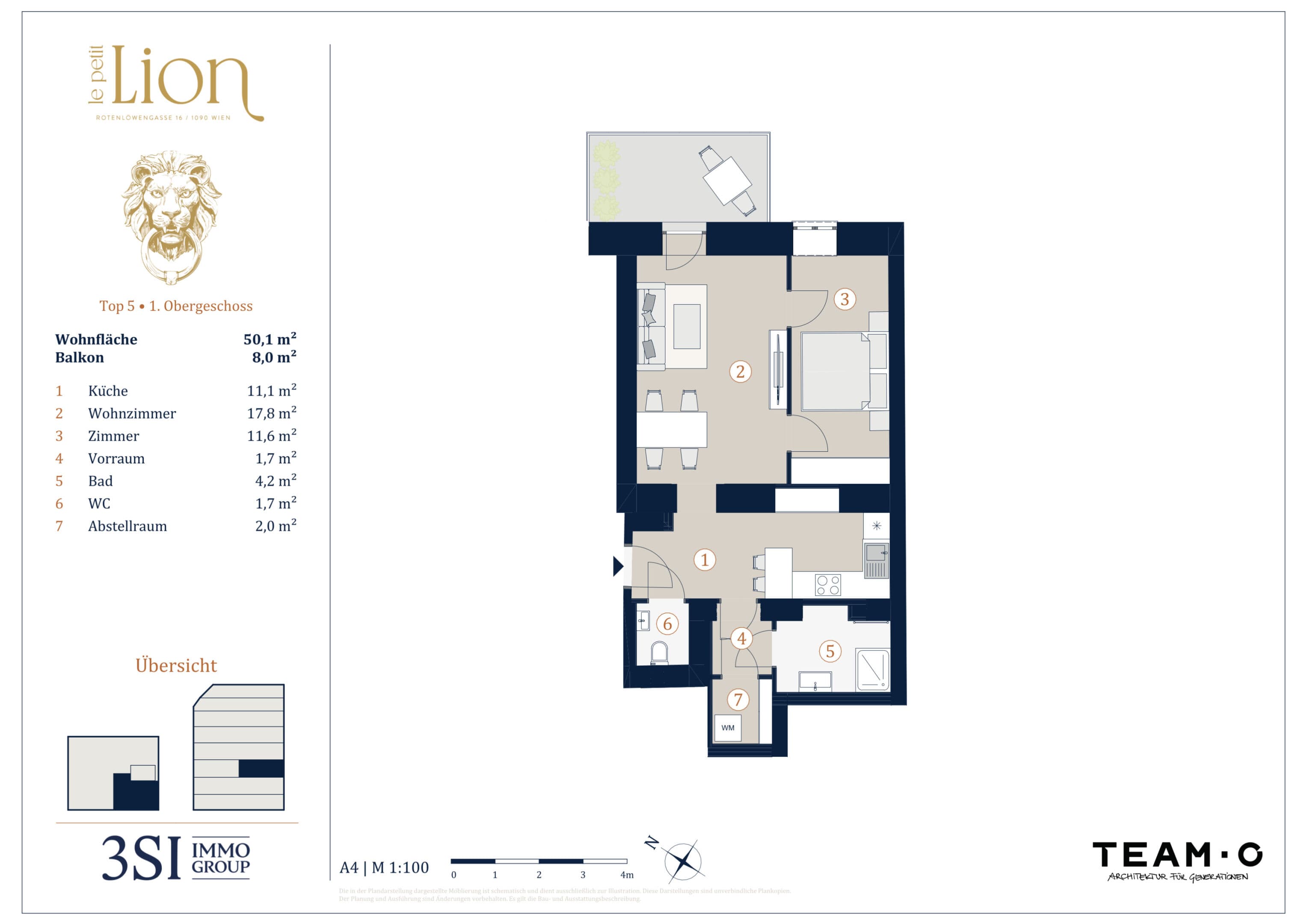 Grundriss Top 5 — Le Petit Lion — 2 Zimmer — 50,1 m² — 1st floor