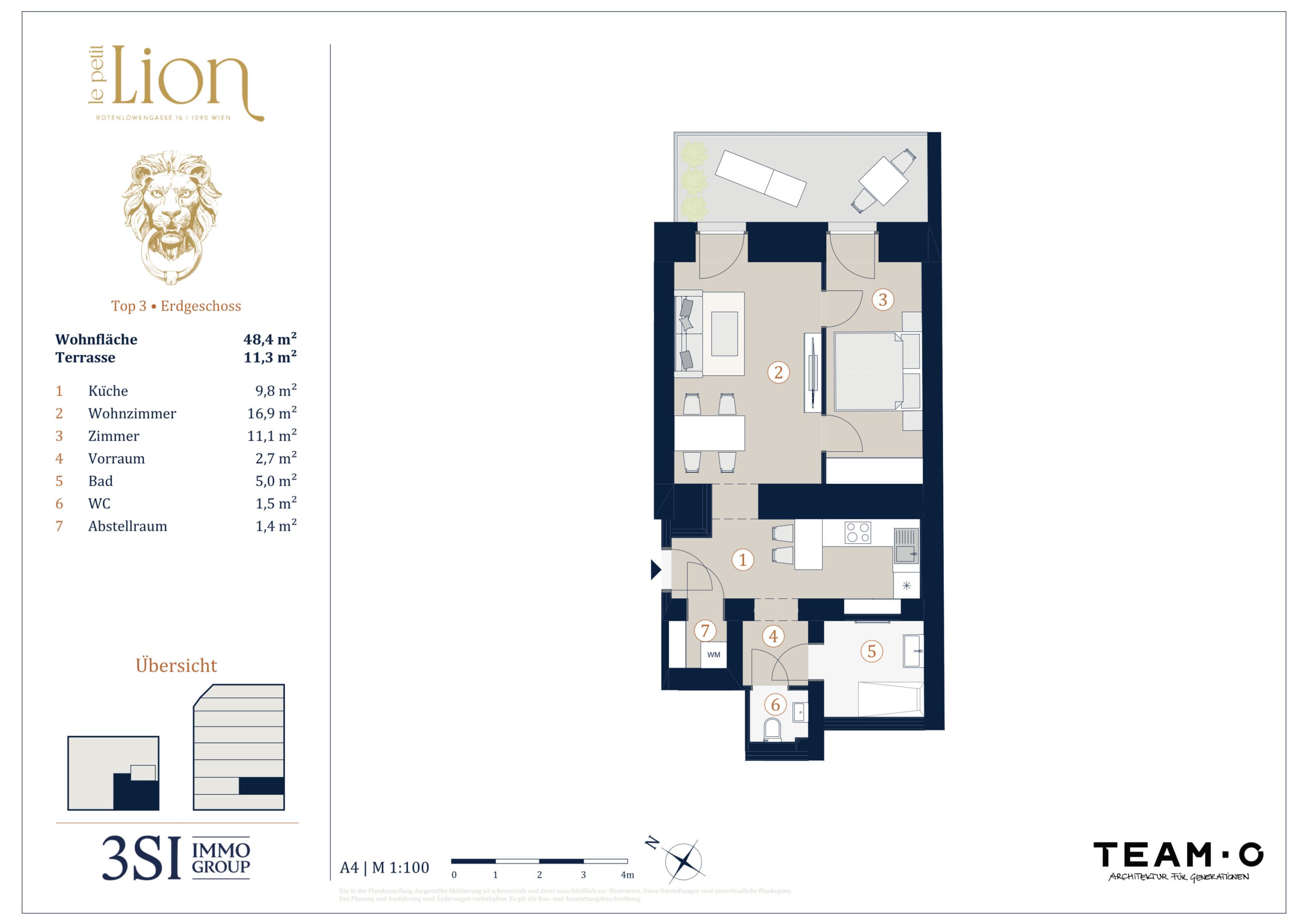 Grundriss Top 3 — Le Petit Lion — 2 Zimmer — 48,4 m² — Ground floor