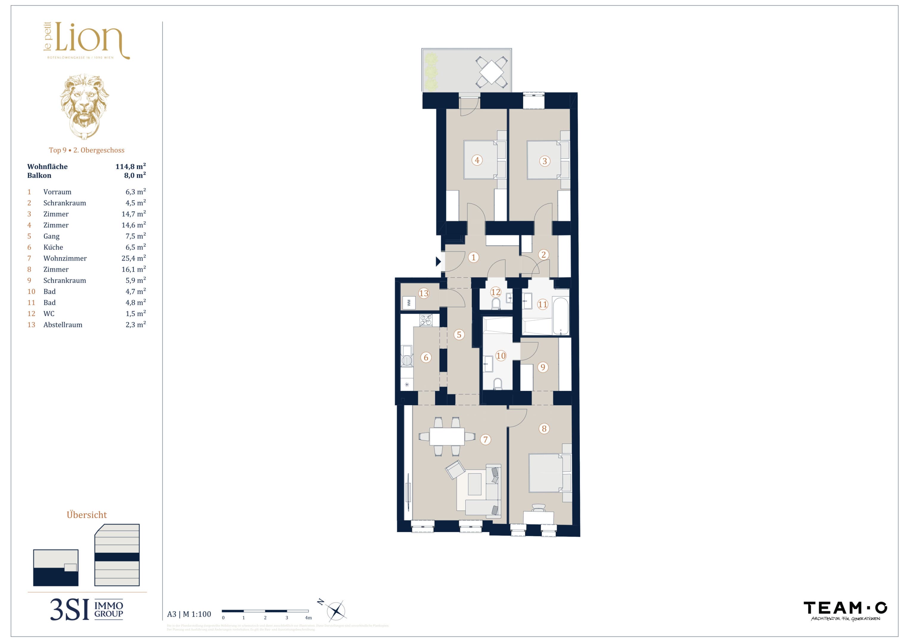 Grundriss Top 9 — Le Petit Lion — 4 Zimmer — 114,8 m² — 2nd floor