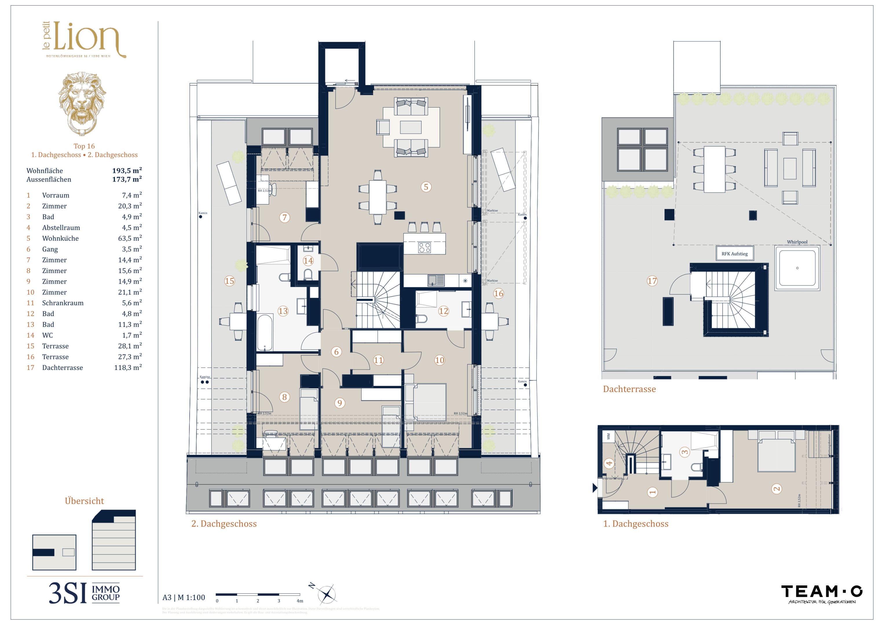 Grundriss Top 16 — Le Petit Lion — 6 Zimmer — 193,5 m² — 1st attic floor / 2nd attic floor