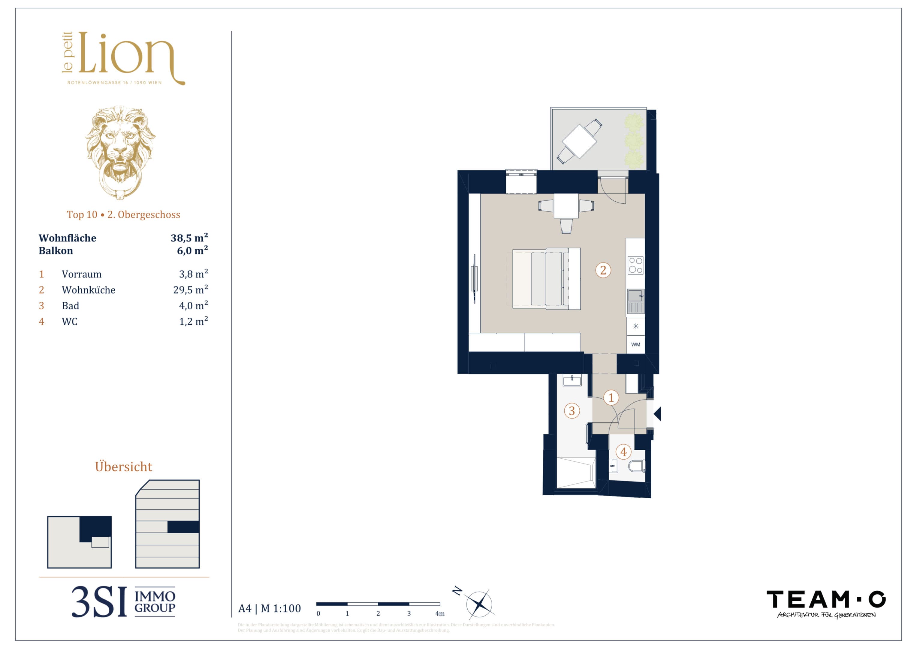 Grundriss Top 10 — Le Petit Lion — 1 Zimmer — 38,5 m² — 2nd floor