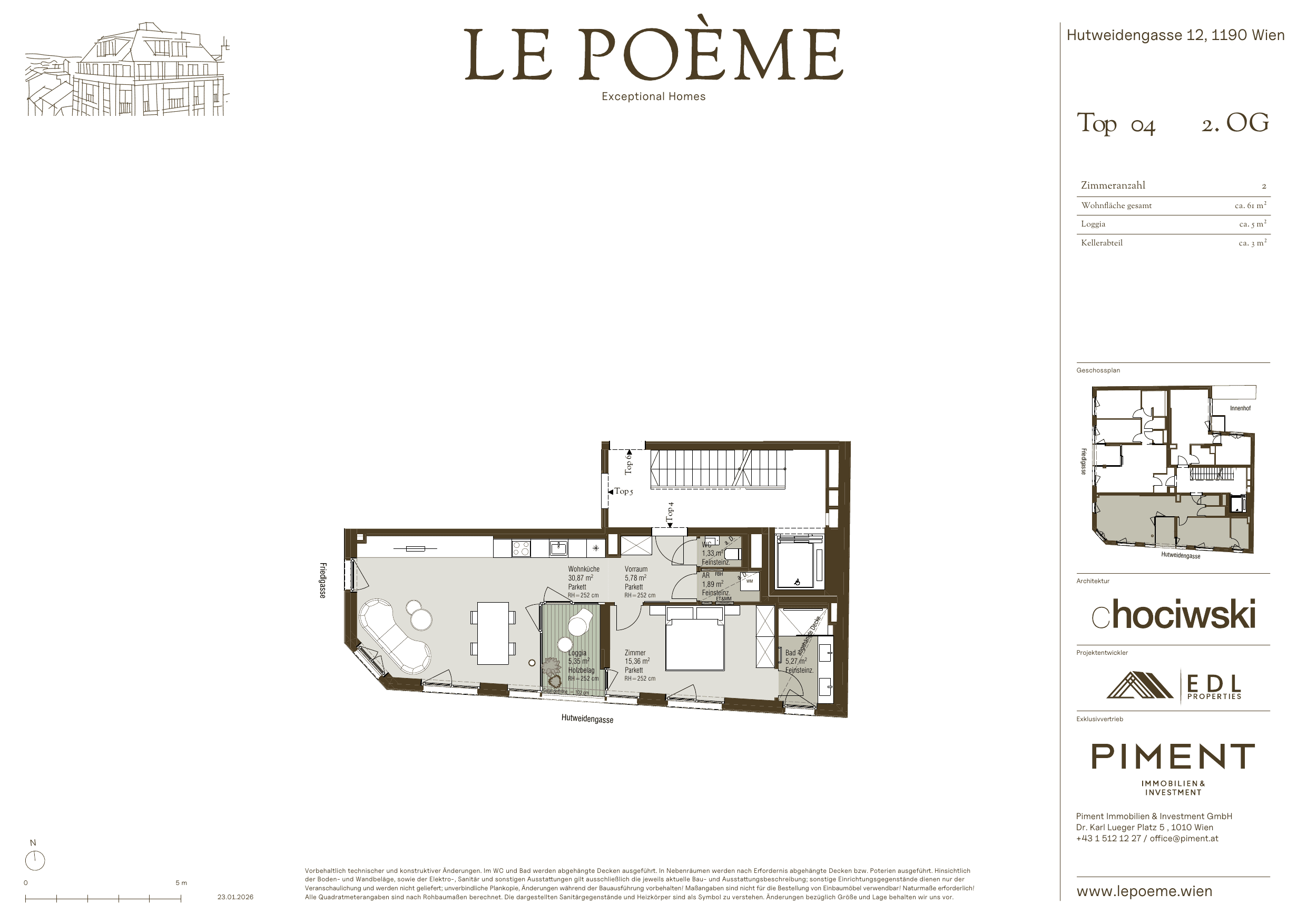 Grundriss Top 4 — Le Poème — 2 Zimmer — 60 m² — 2nd floor — Loggia ca. 5.0 m²