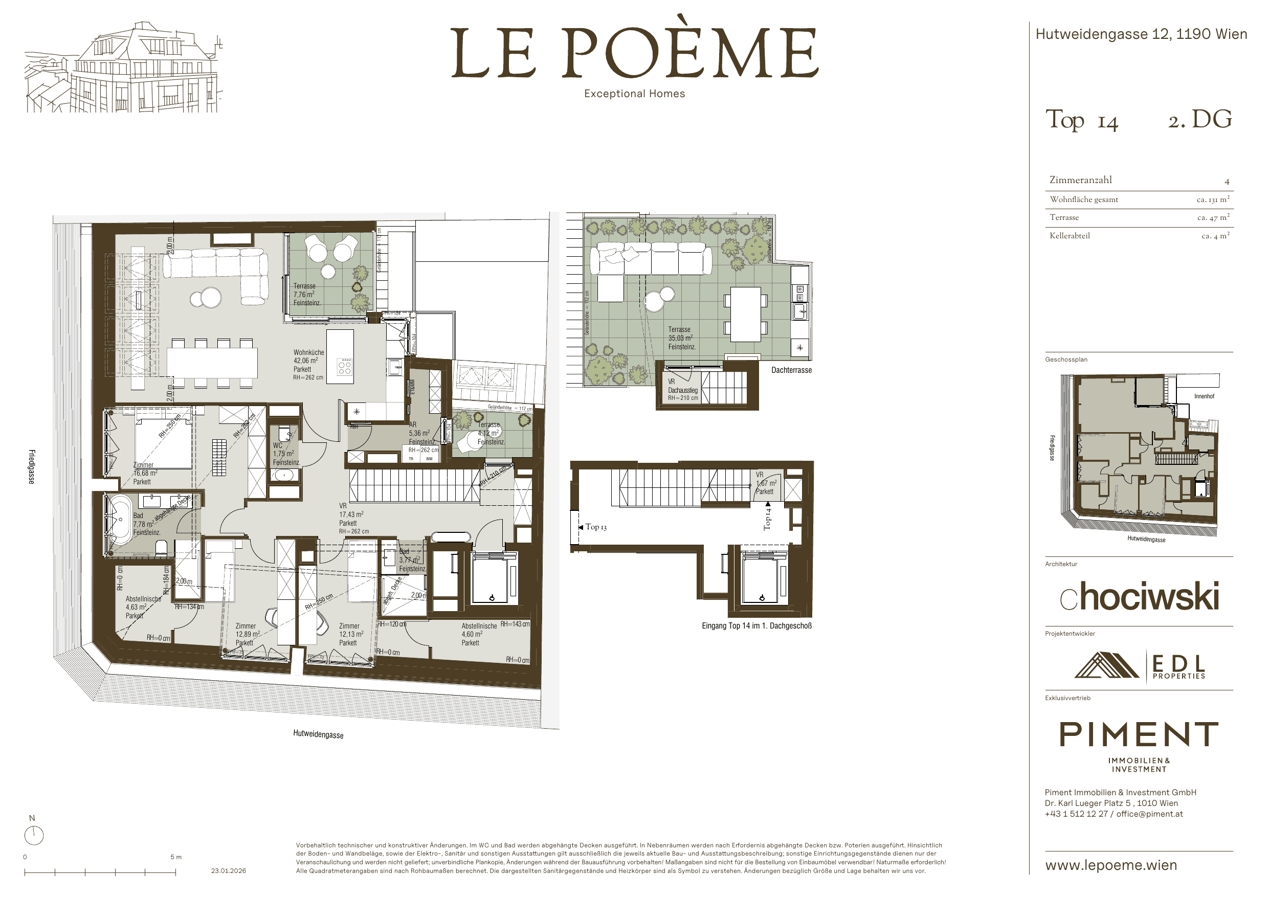 Grundriss Top 14 — Le Poème — 4 Zimmer — 131 m² — 2nd attic floor — Terrasse ca. 48.0 m²