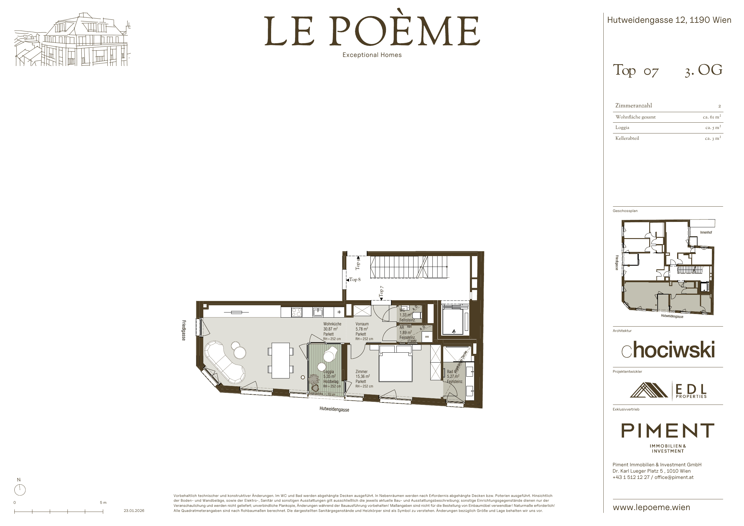 Grundriss Top 7 — Le Poème — 2 Zimmer — 60 m² — 3rd floor — Loggia ca. 5.0 m²