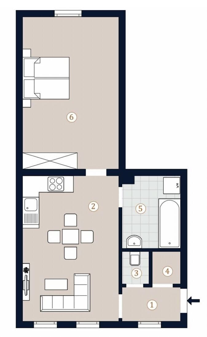 Grundriss Top 25 — Leibenfrostgasse 8 — 2 Zimmer — 53,5 m² — 1st attic floor — Südwest