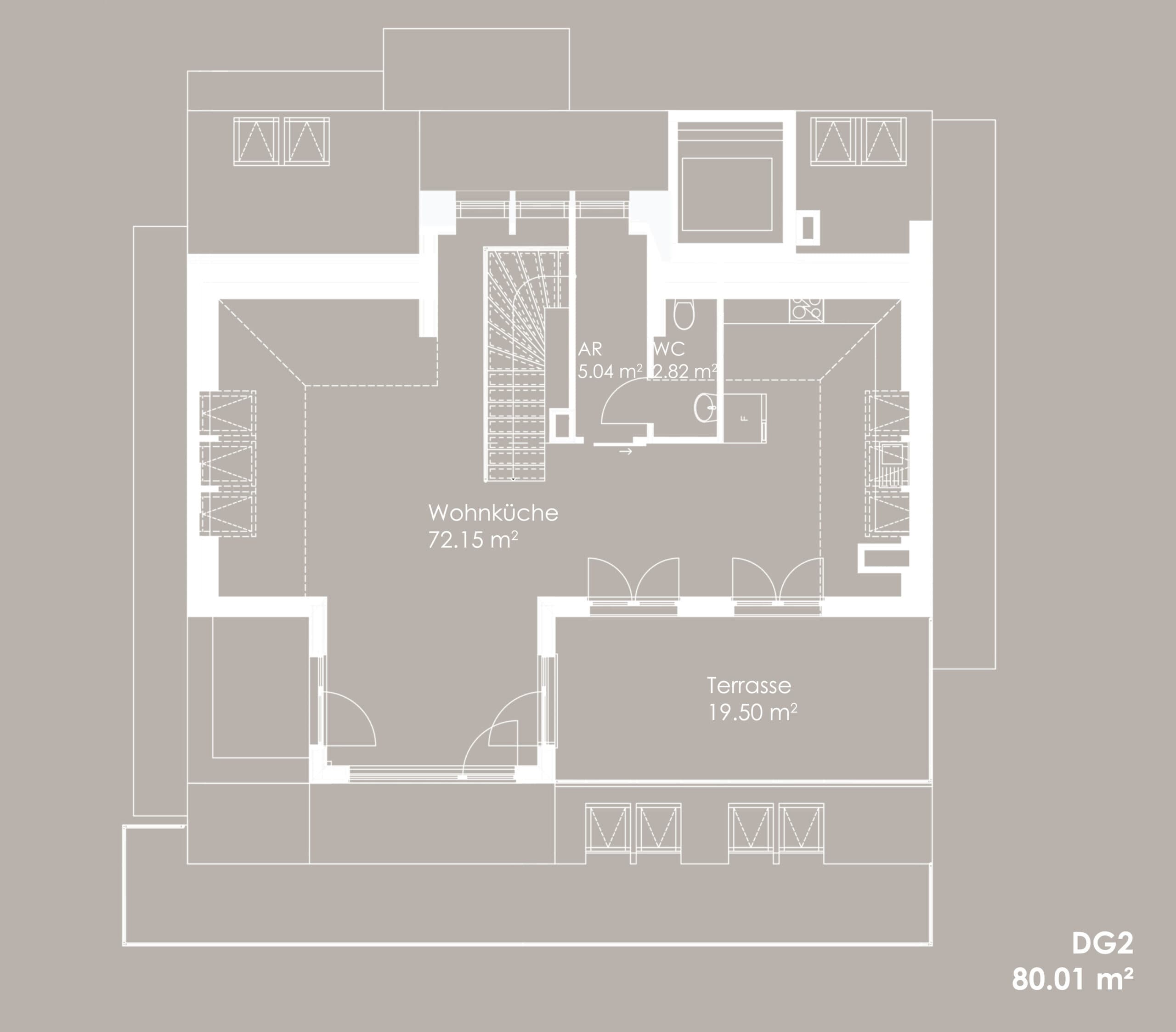 Grundriss Top 3 — Das Leon — 5 Zimmer — 209,7 m² — 1st attic floor / 2nd attic floor — Terrasse, Balkon — Grundriss 2/2