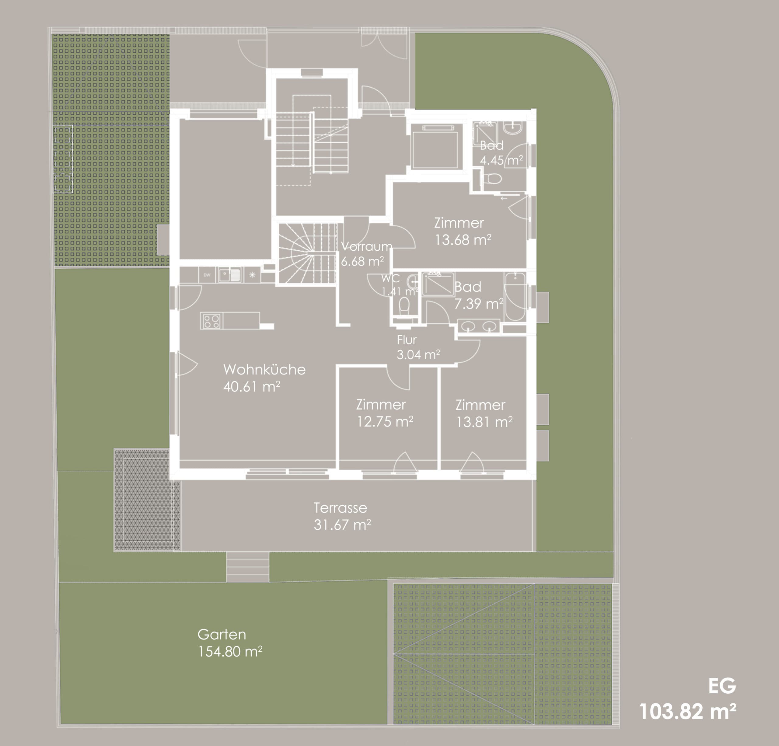 Grundriss Top 1 — Das Leon — 4 Zimmer — 205 m² — Basement / Ground floor — Garten — Grundriss 1/2